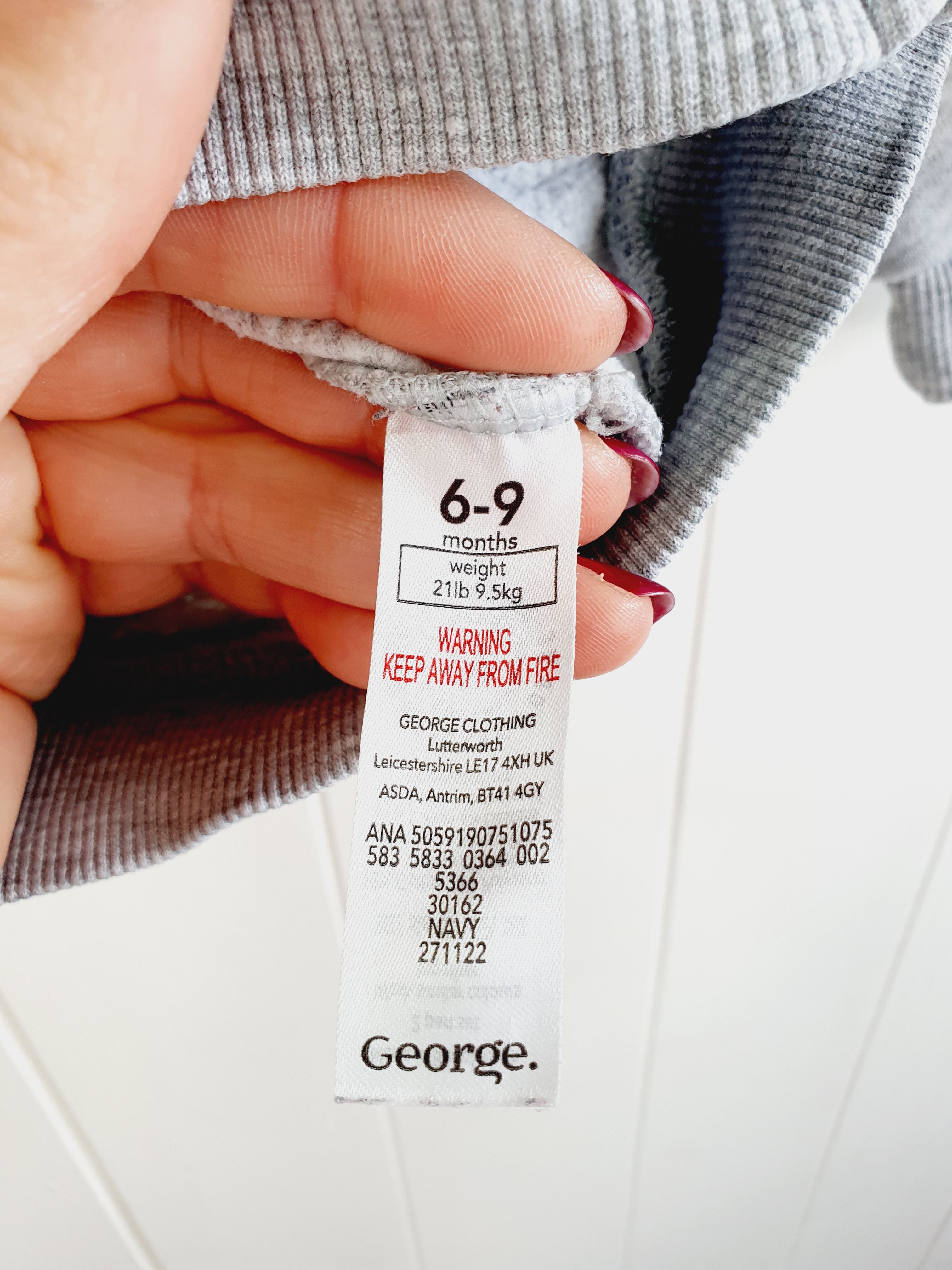 George grey hooded zip up jumper 6-9 months
