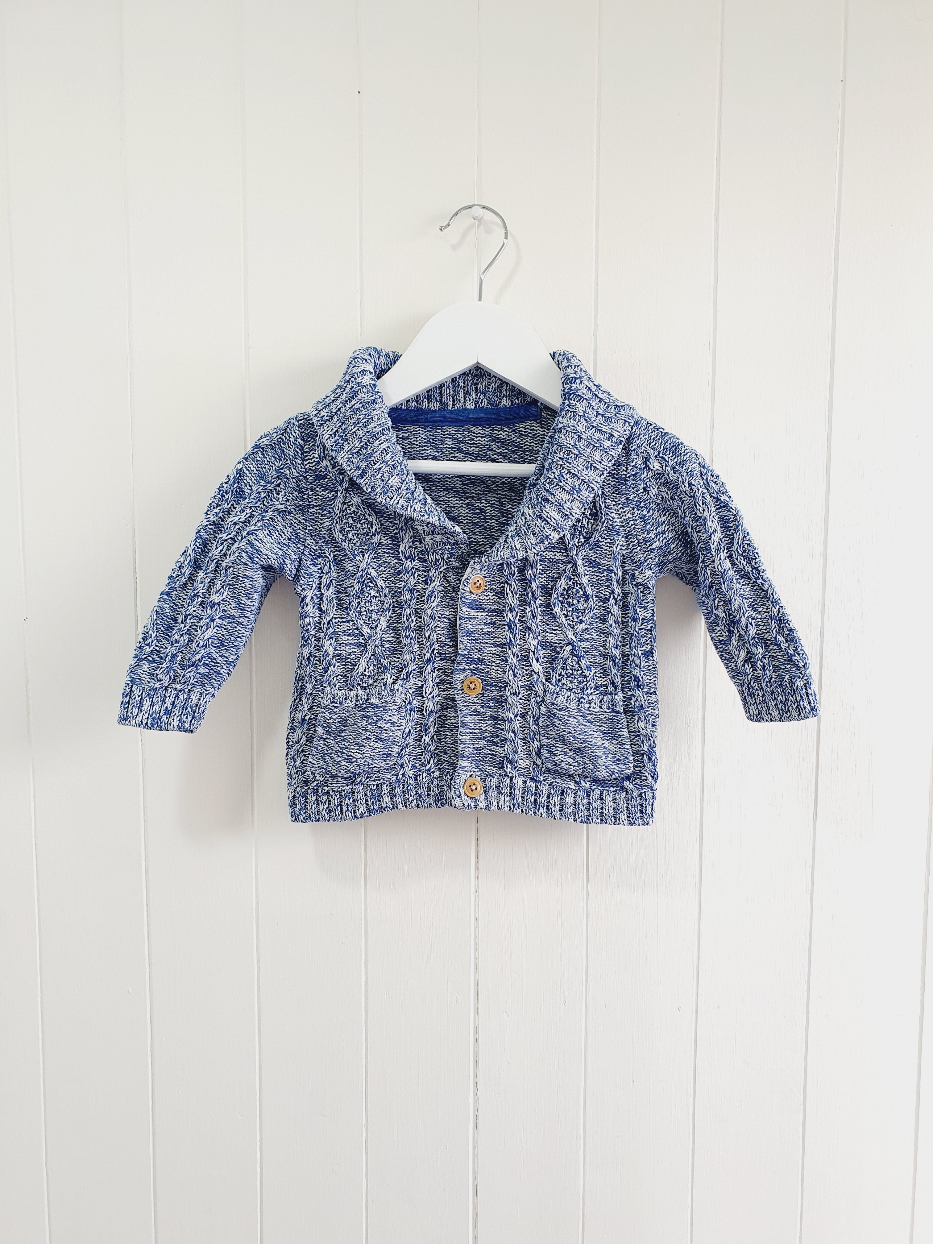 M&S blue cable knit cardigan 6-9 months