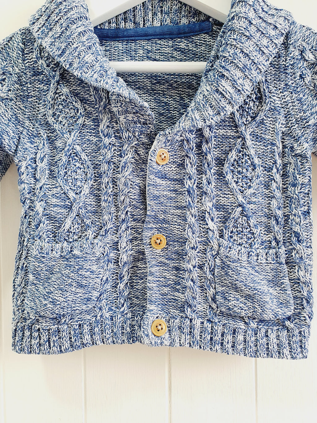 M&S blue cable knit cardigan 6-9 months