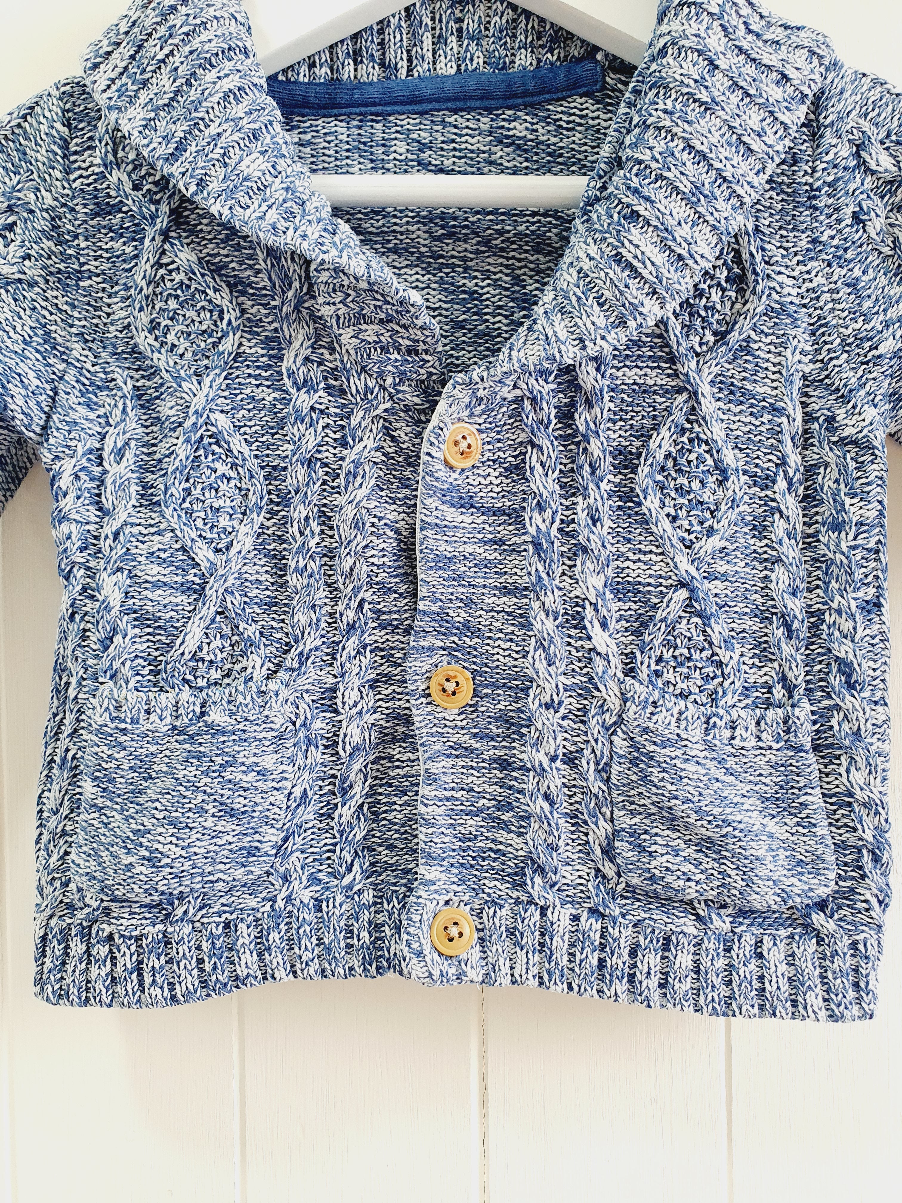 M&S blue cable knit cardigan 6-9 months