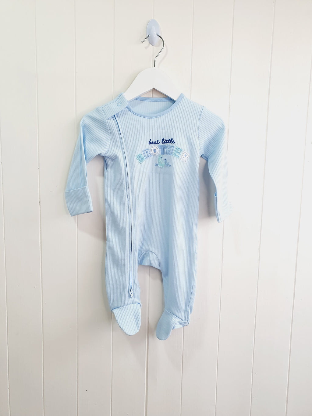 Little Nutmeg light blue 'best little brother' zip up sleepsuit 0-3 months