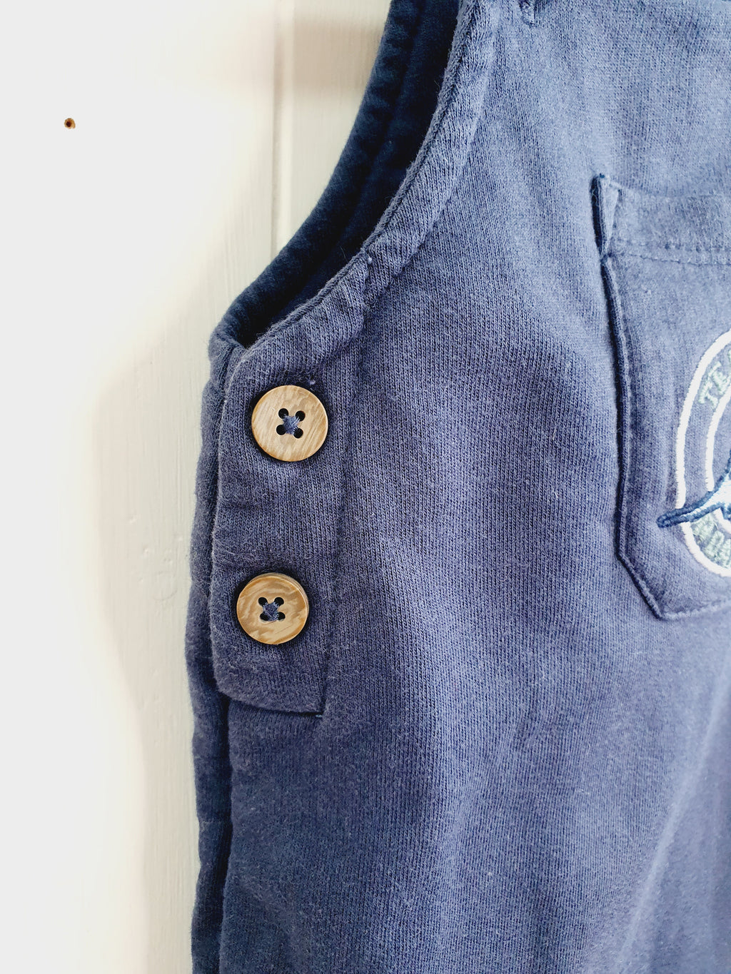 Lullaby Peacocks little dino boys navy dungaree 3-6 months