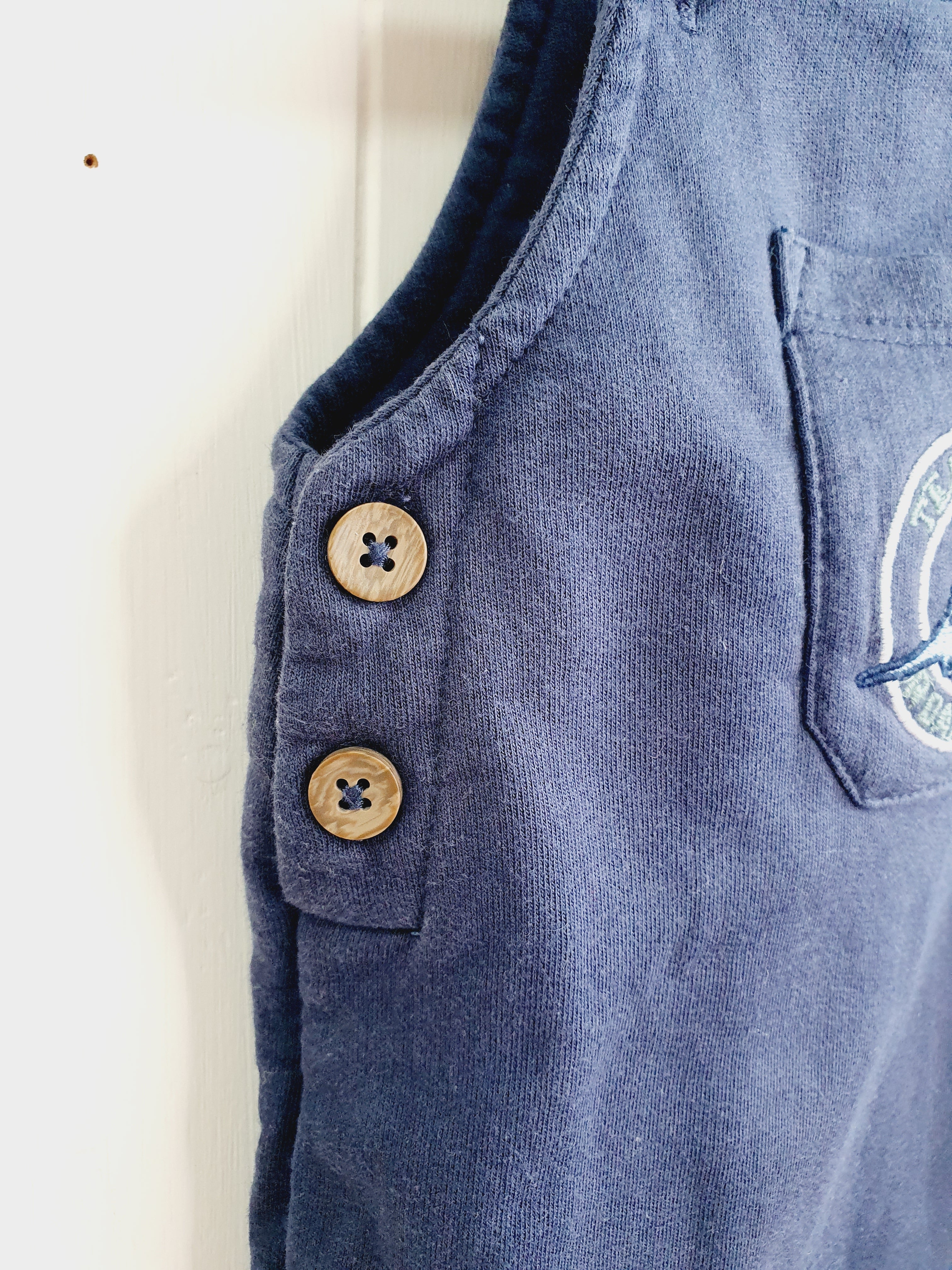 Lullaby Peacocks little dino boys navy dungaree 3-6 months