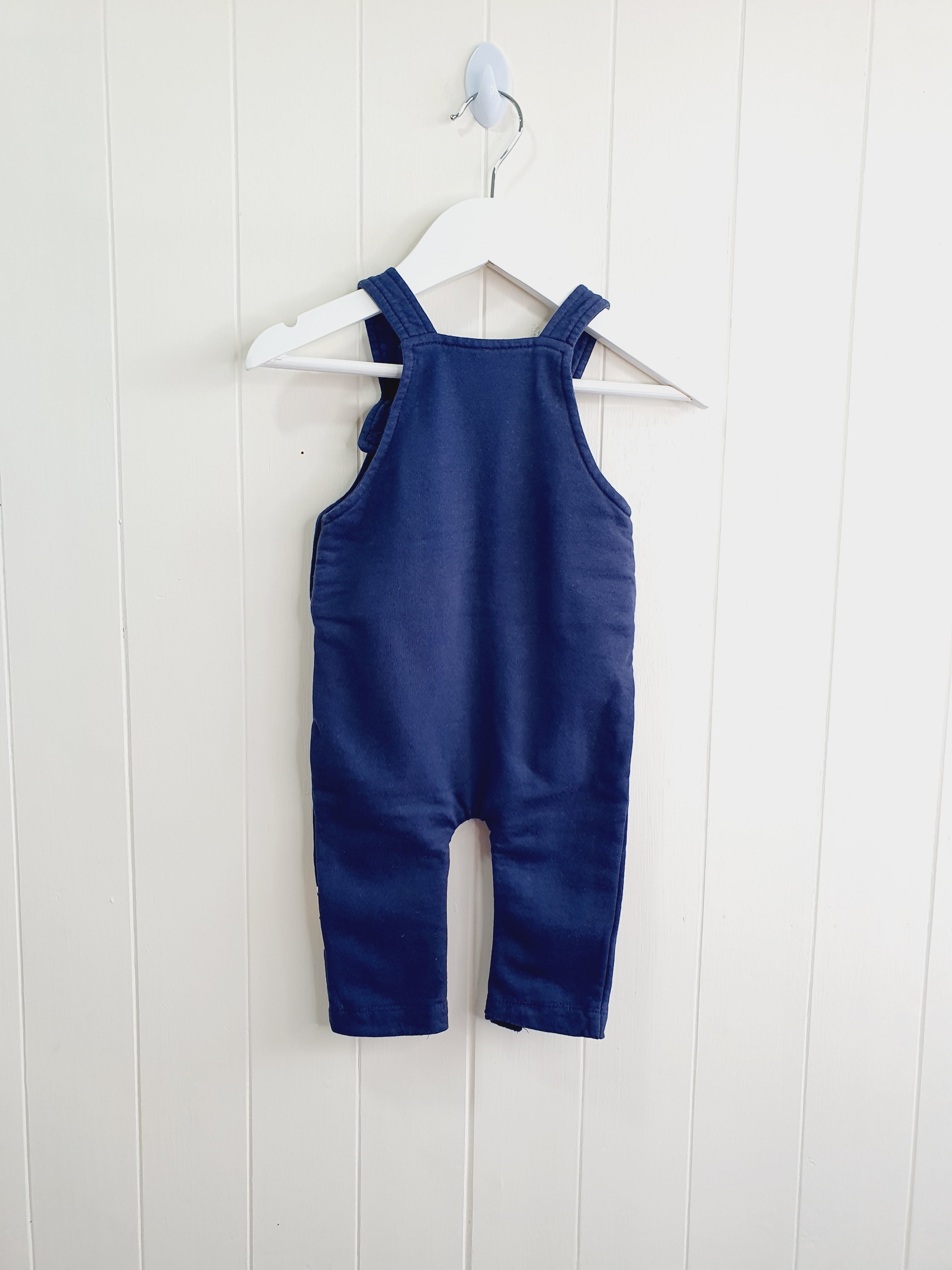 Lullaby Peacocks little dino boys navy dungaree 3-6 months