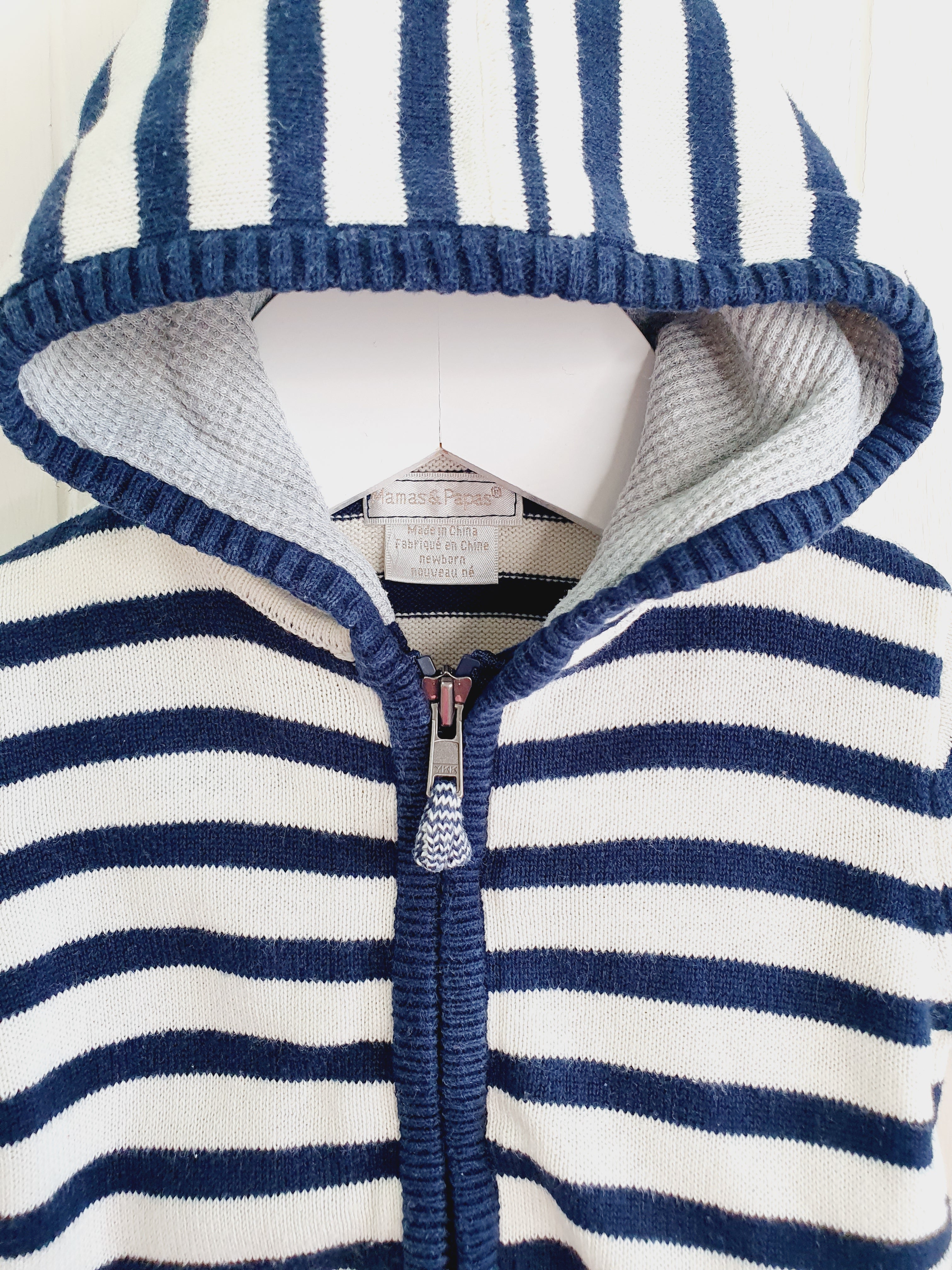 Mamas&Papas boys stripy zip up hooded jumper Newborn