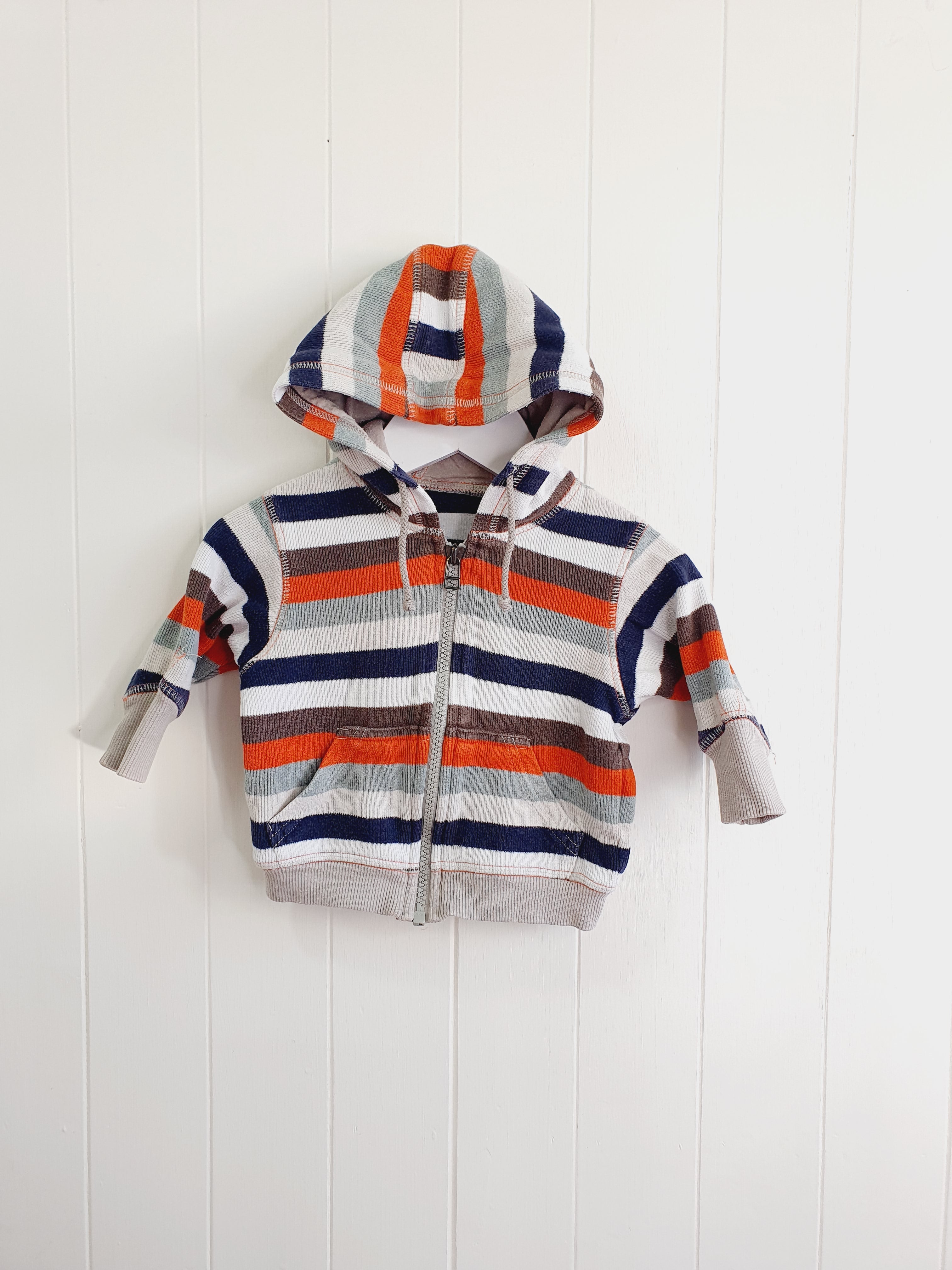 M&S stripy hooded zip up jumper 6-9 months