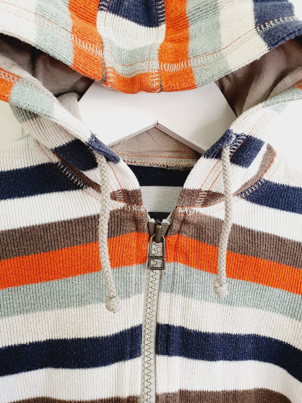 M&S stripy hooded zip up jumper 6-9 months