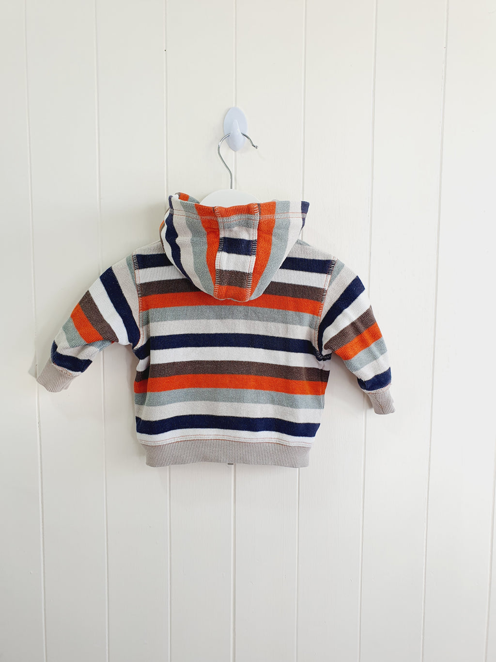 M&S stripy hooded zip up jumper 6-9 months