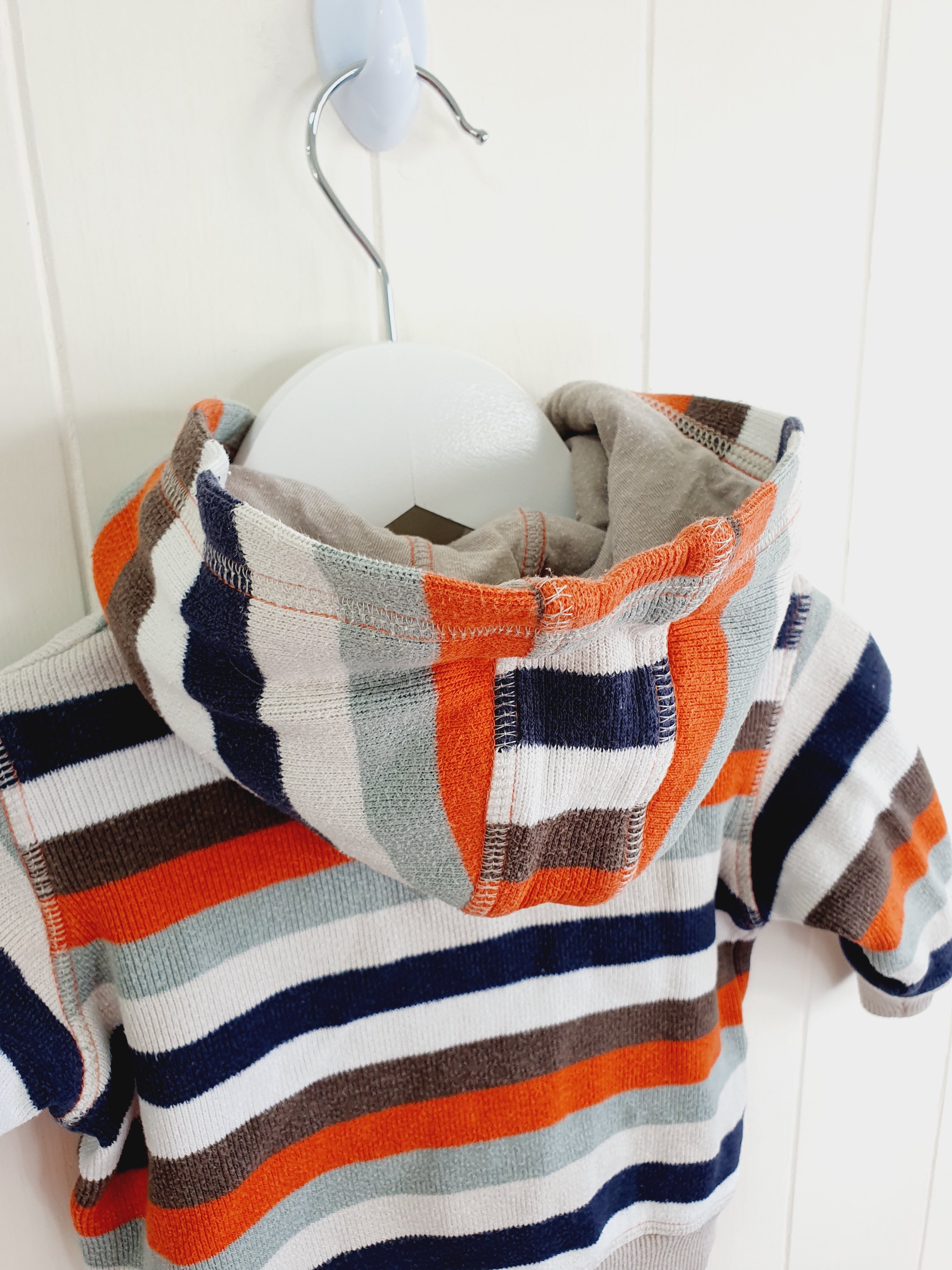 M&S stripy hooded zip up jumper 6-9 months