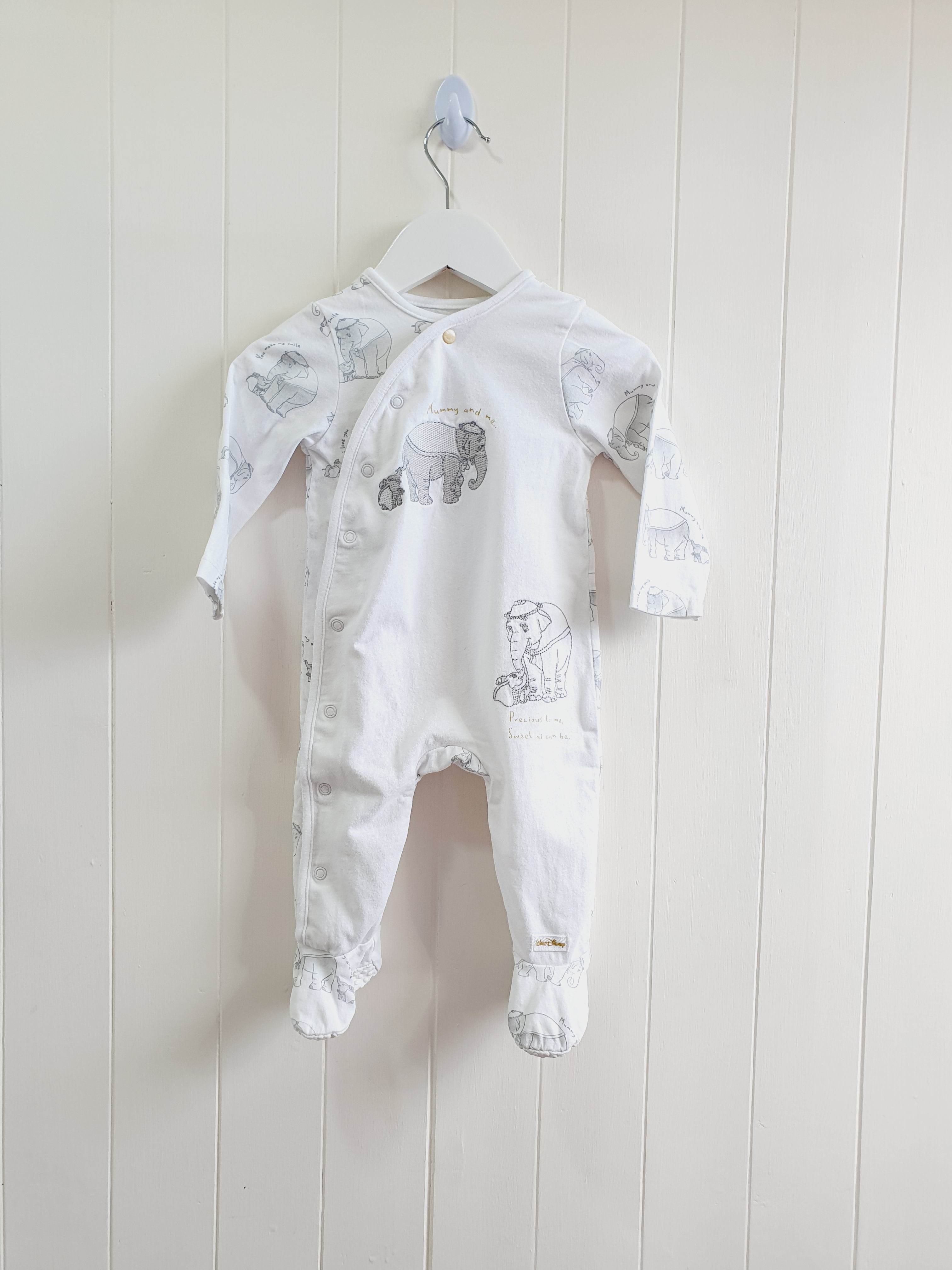Disney baby TU Dumbo popper sleepsuit 6-9 months