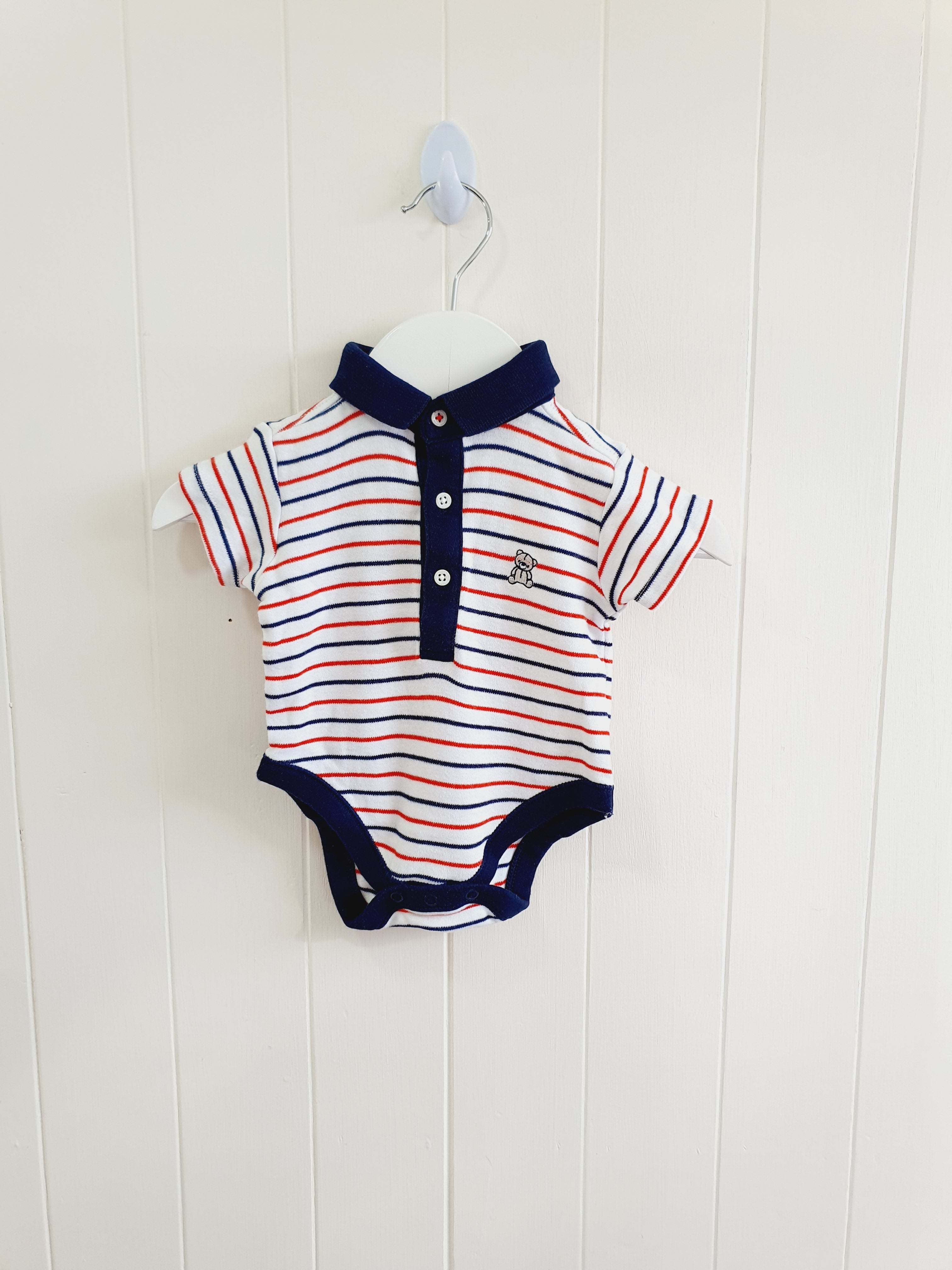 Nutmeg boys short sleeve polo style bodysuit 3-6 months
