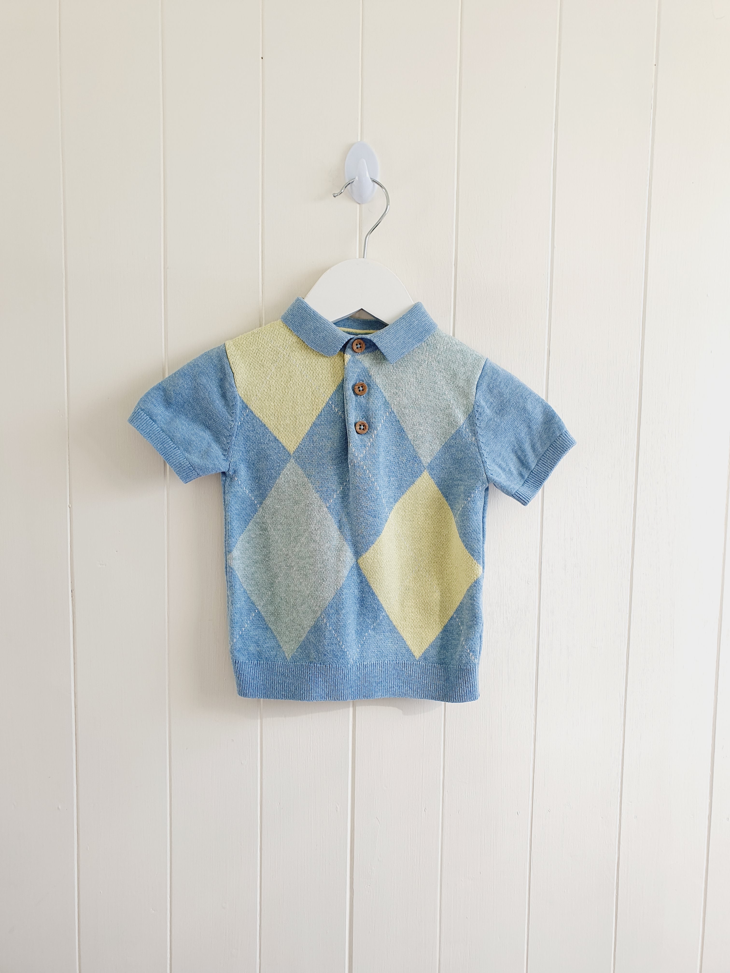 Next argyle pattern knitted short sleeve polo shirt 6-9 months