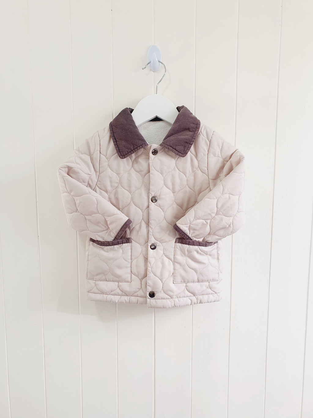Nutmeg beige quilted popper jacket 12-18 months