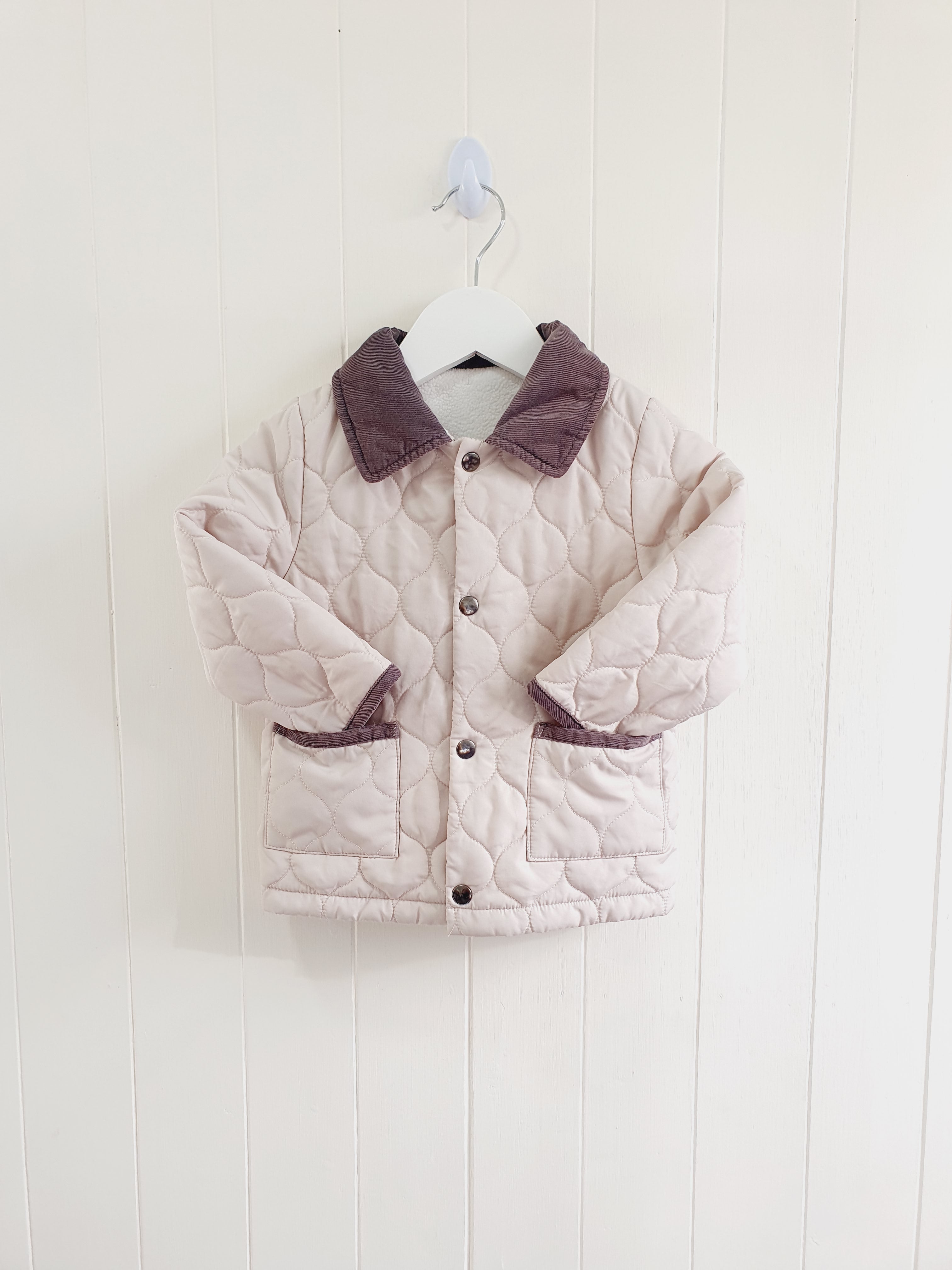 Nutmeg beige quilted popper jacket 12-18 months