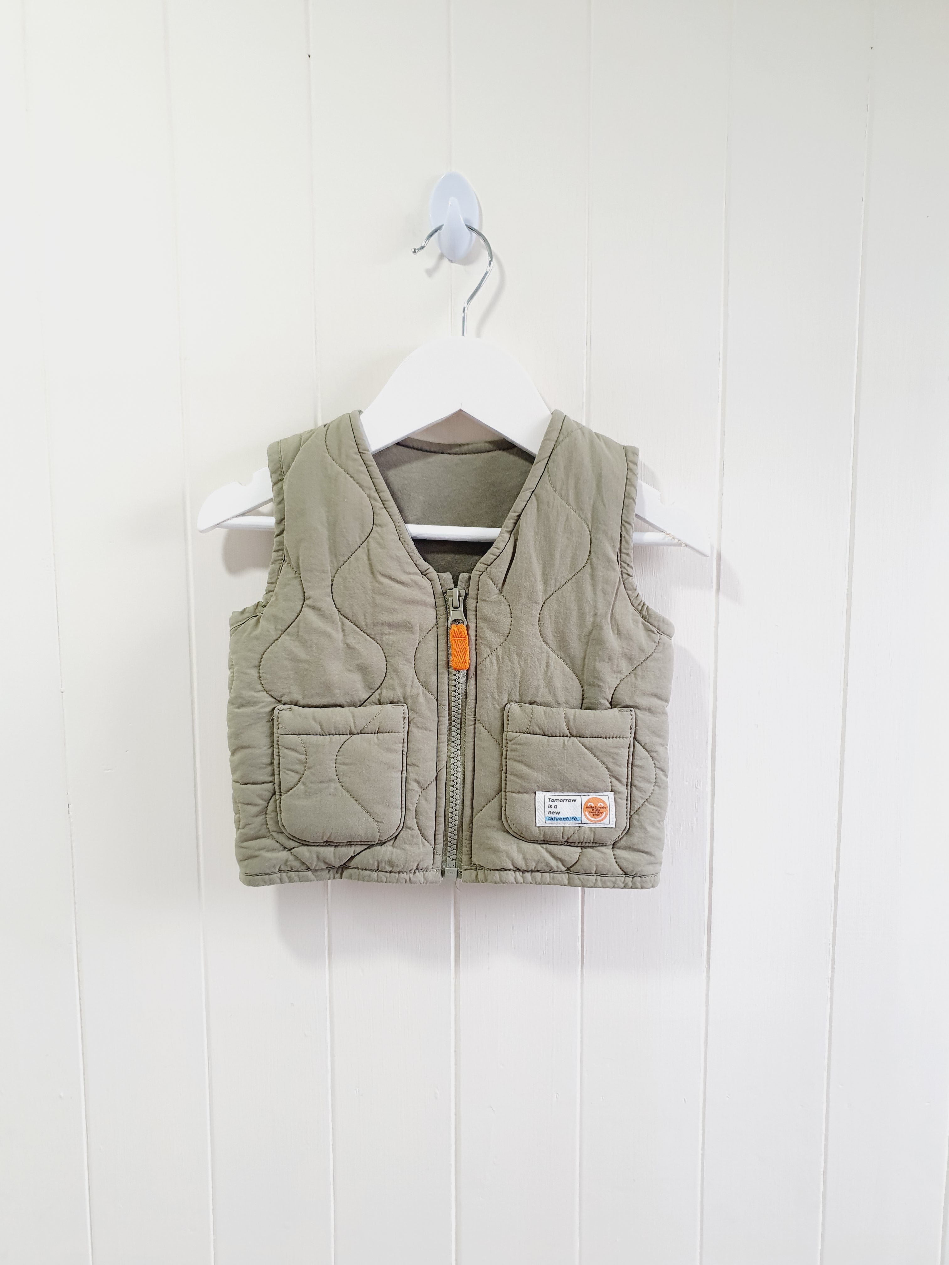 Next khaki quilted gilet 3-6 months