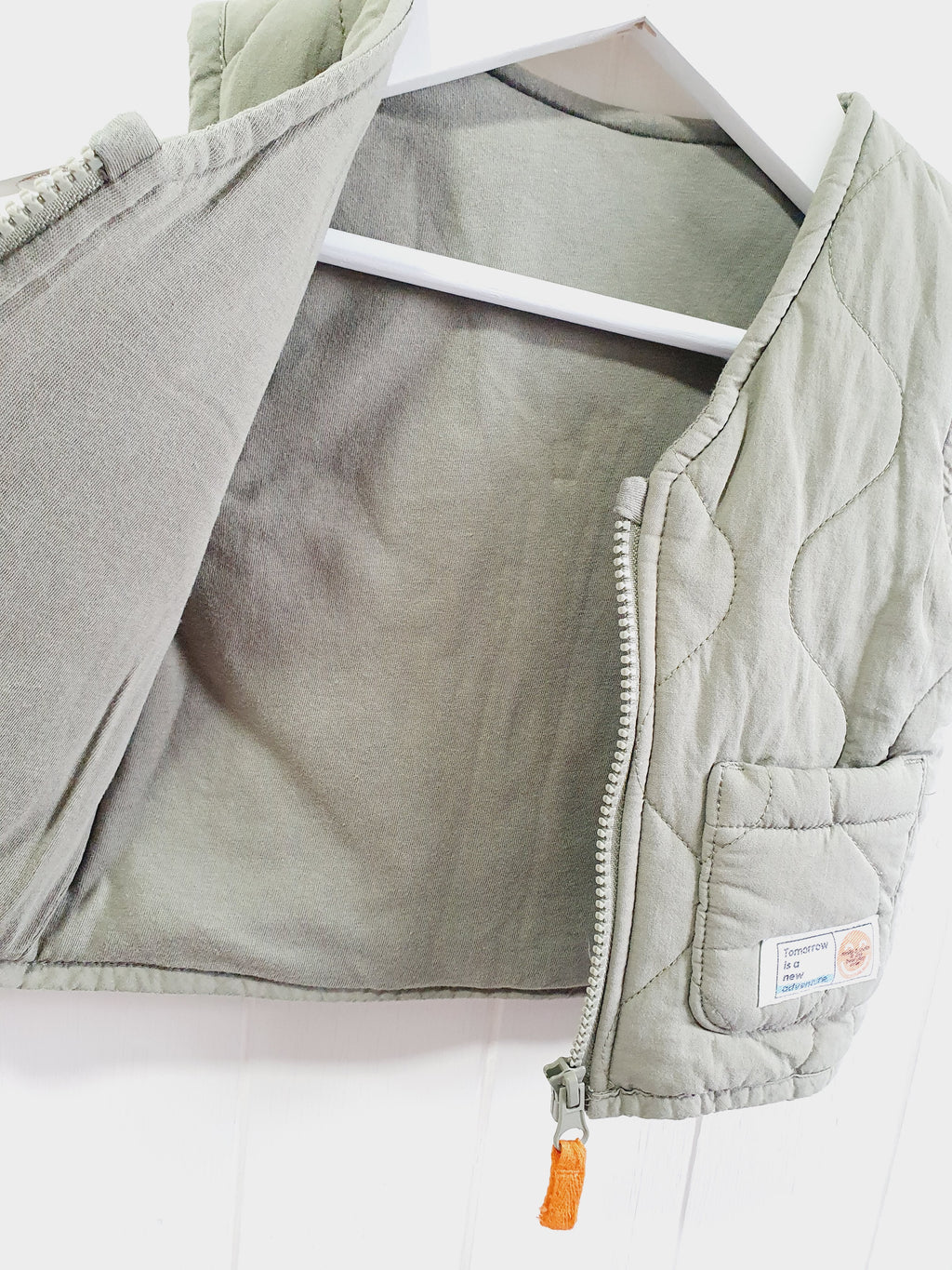 Next khaki quilted gilet 3-6 months