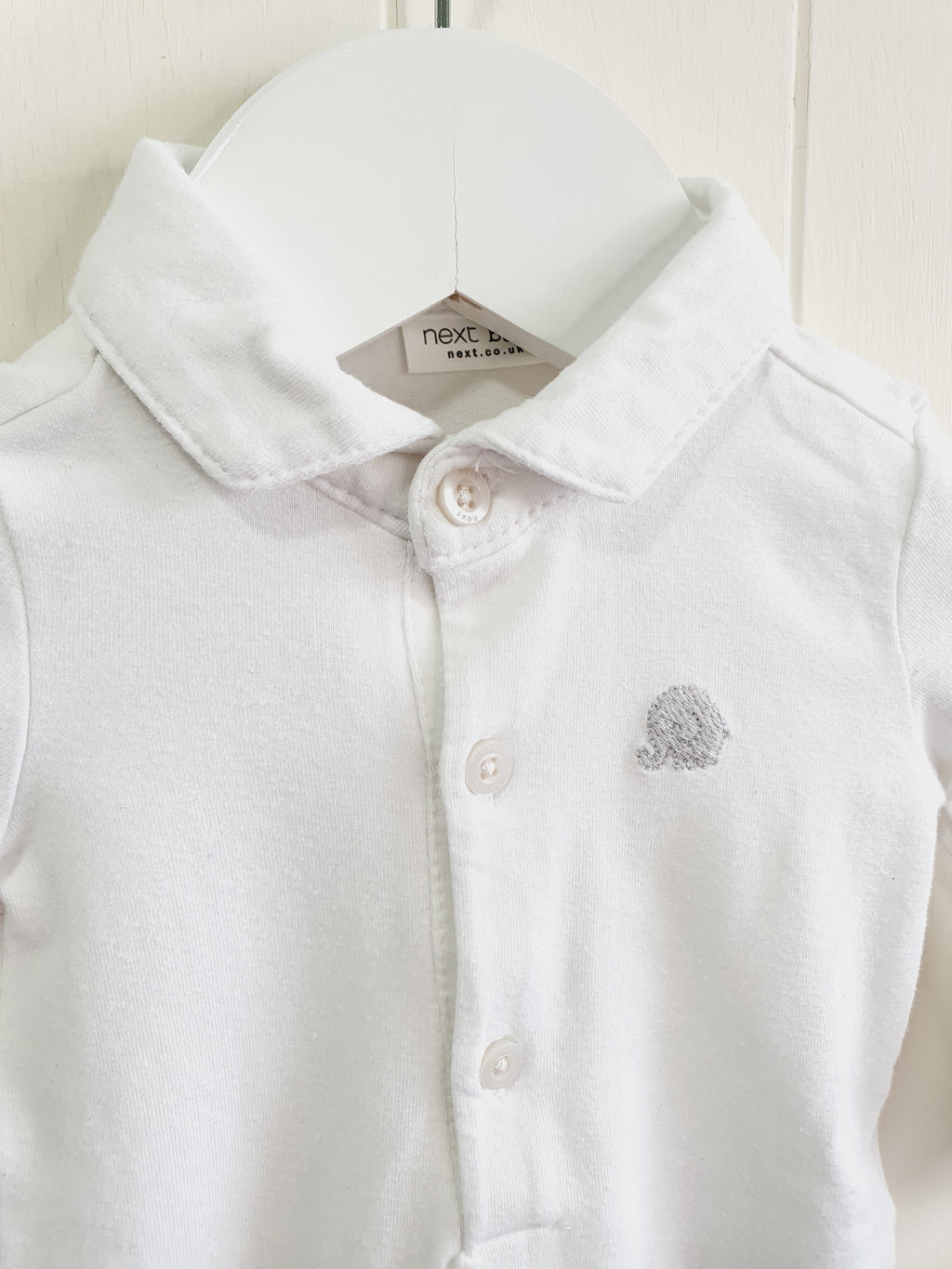 Next white polo long sleeve bodysuit 3-6 months