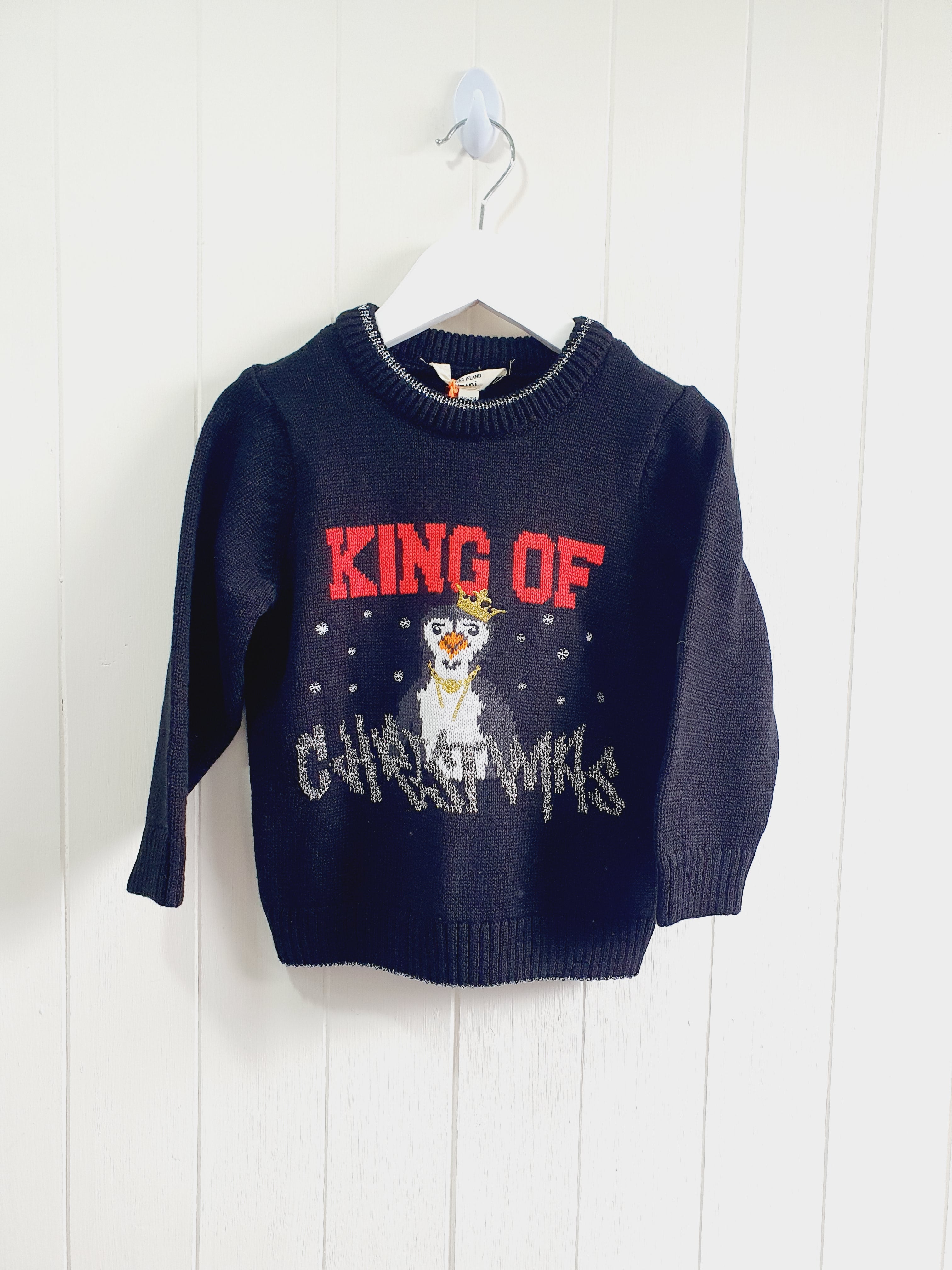 River Island King Of Christmas black jumper 18-24 months
