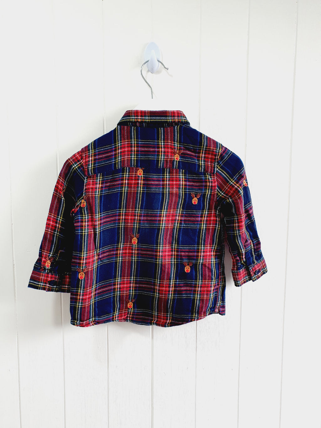 Next red and blue tartan plaid pattern shirt with embroidered deer 12-18 months