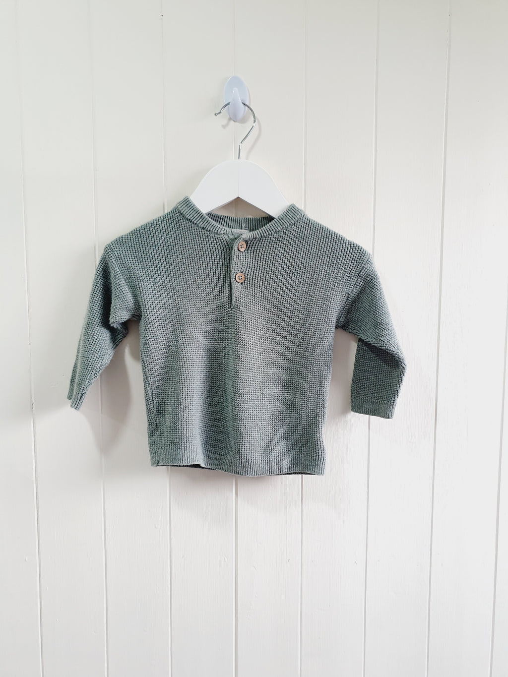 H&M waffle knit green jumper 6-9 months