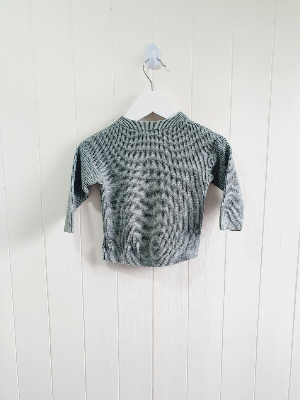 H&M waffle knit green jumper 6-9 months
