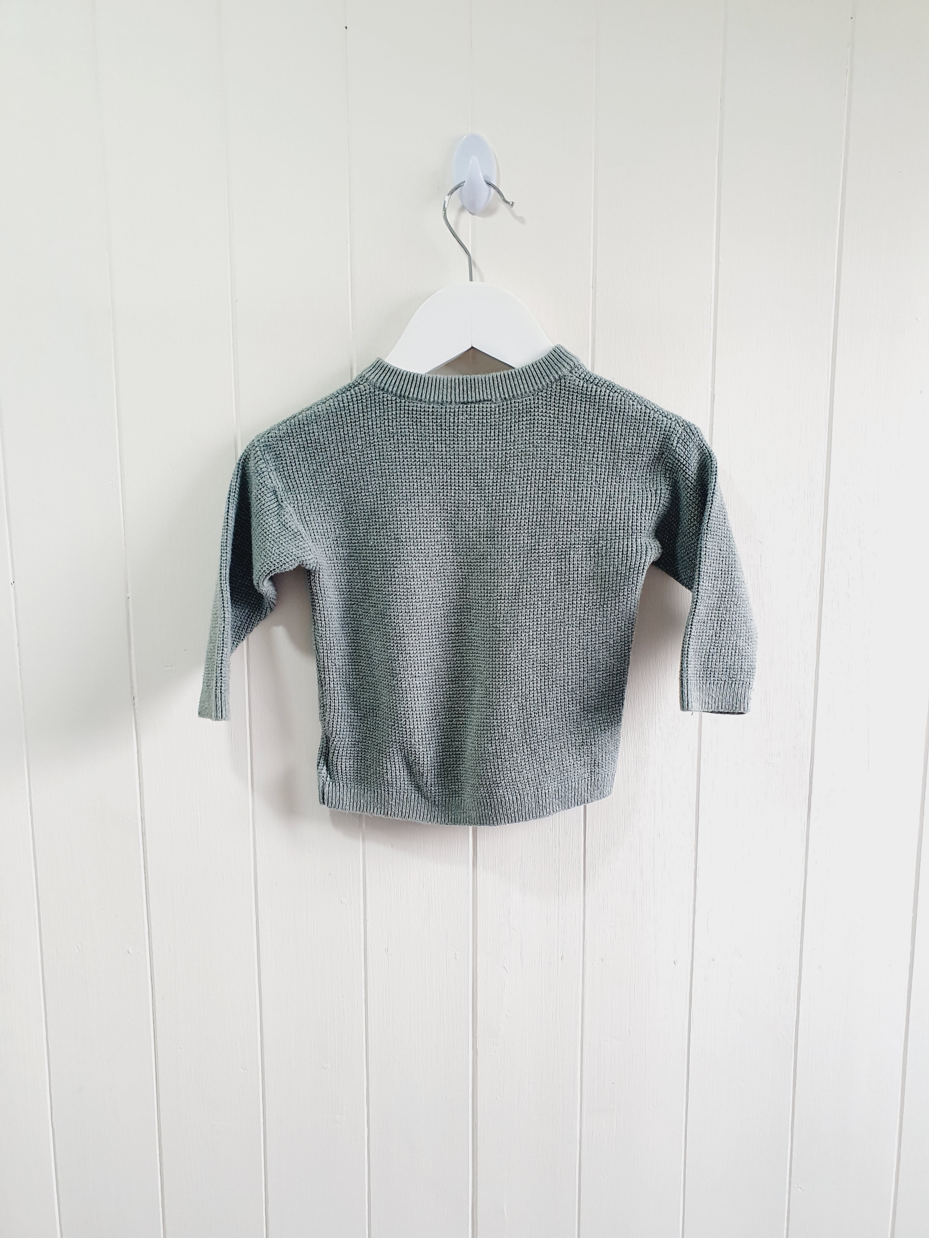 H&M waffle knit green jumper 6-9 months