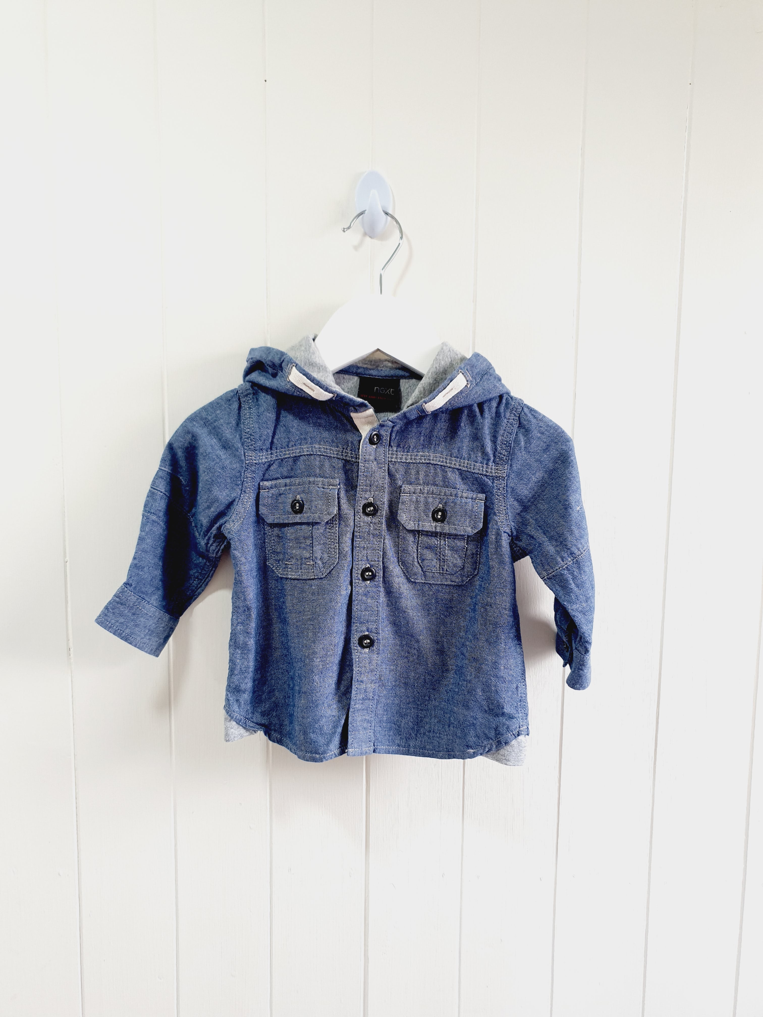 Next blue hooded shirt 6-9 months