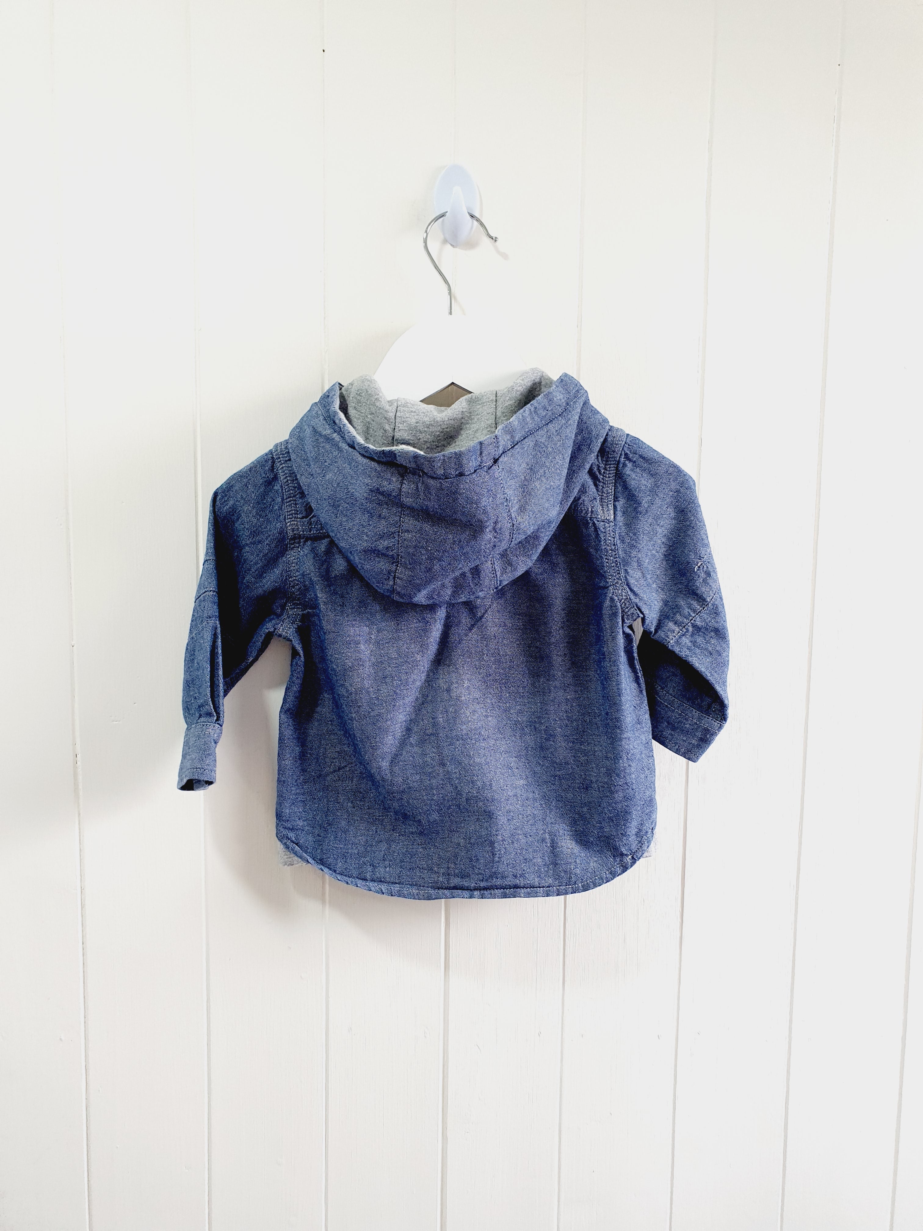 Next blue hooded shirt 6-9 months
