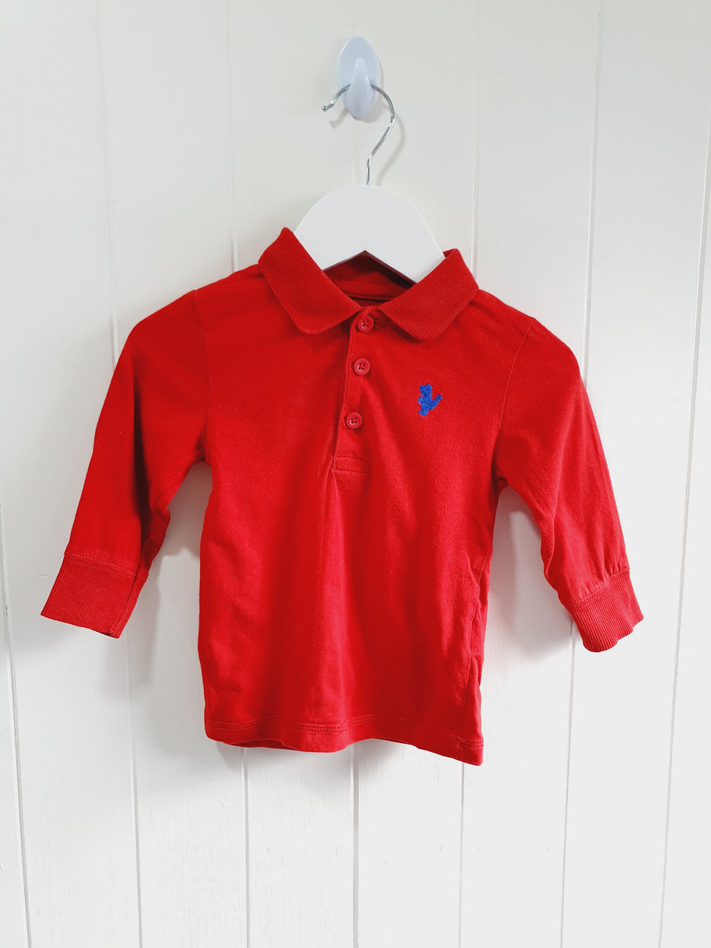 Next - red polo style long sleeve top 6-9 months