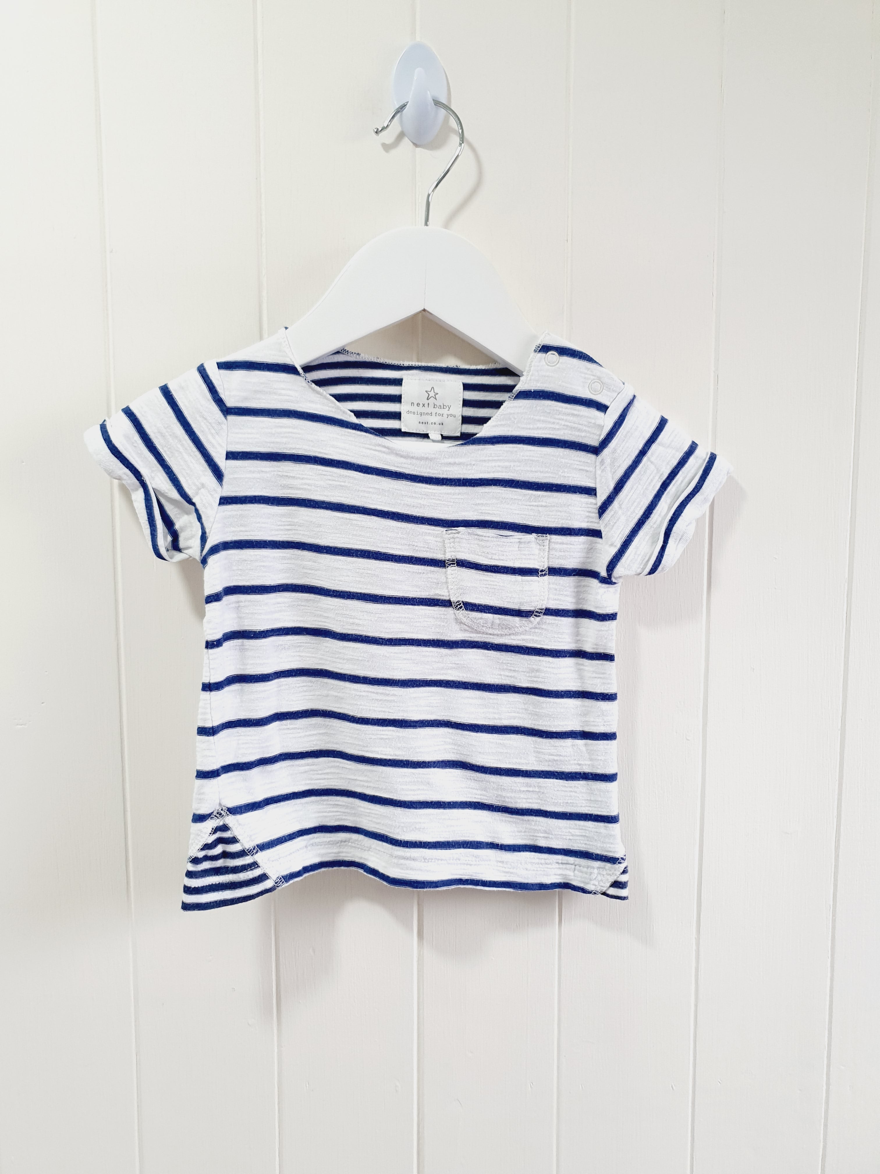 Next - blue and white stripy T-shirt 6-9 months