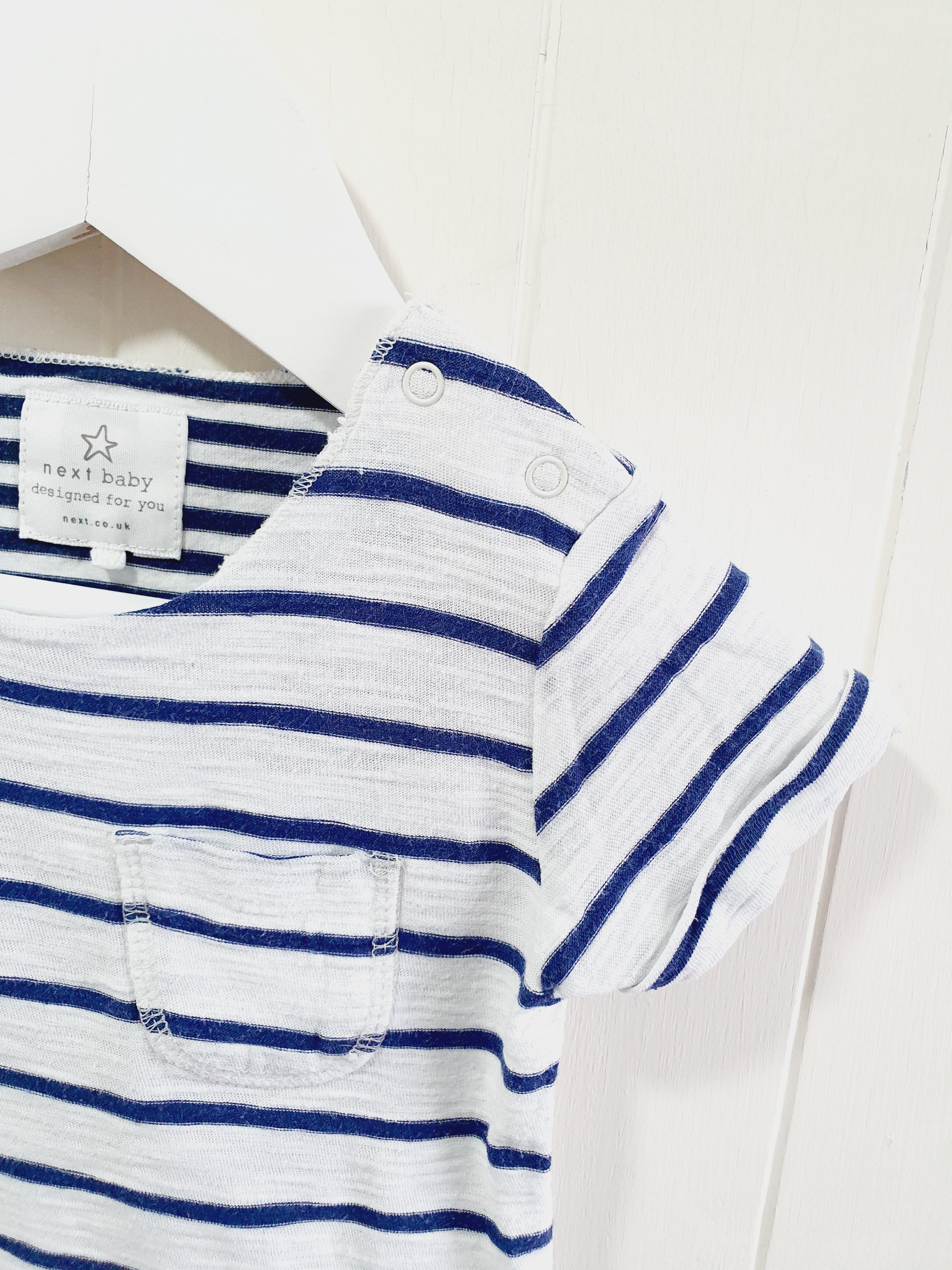Next - blue and white stripy T-shirt 6-9 months