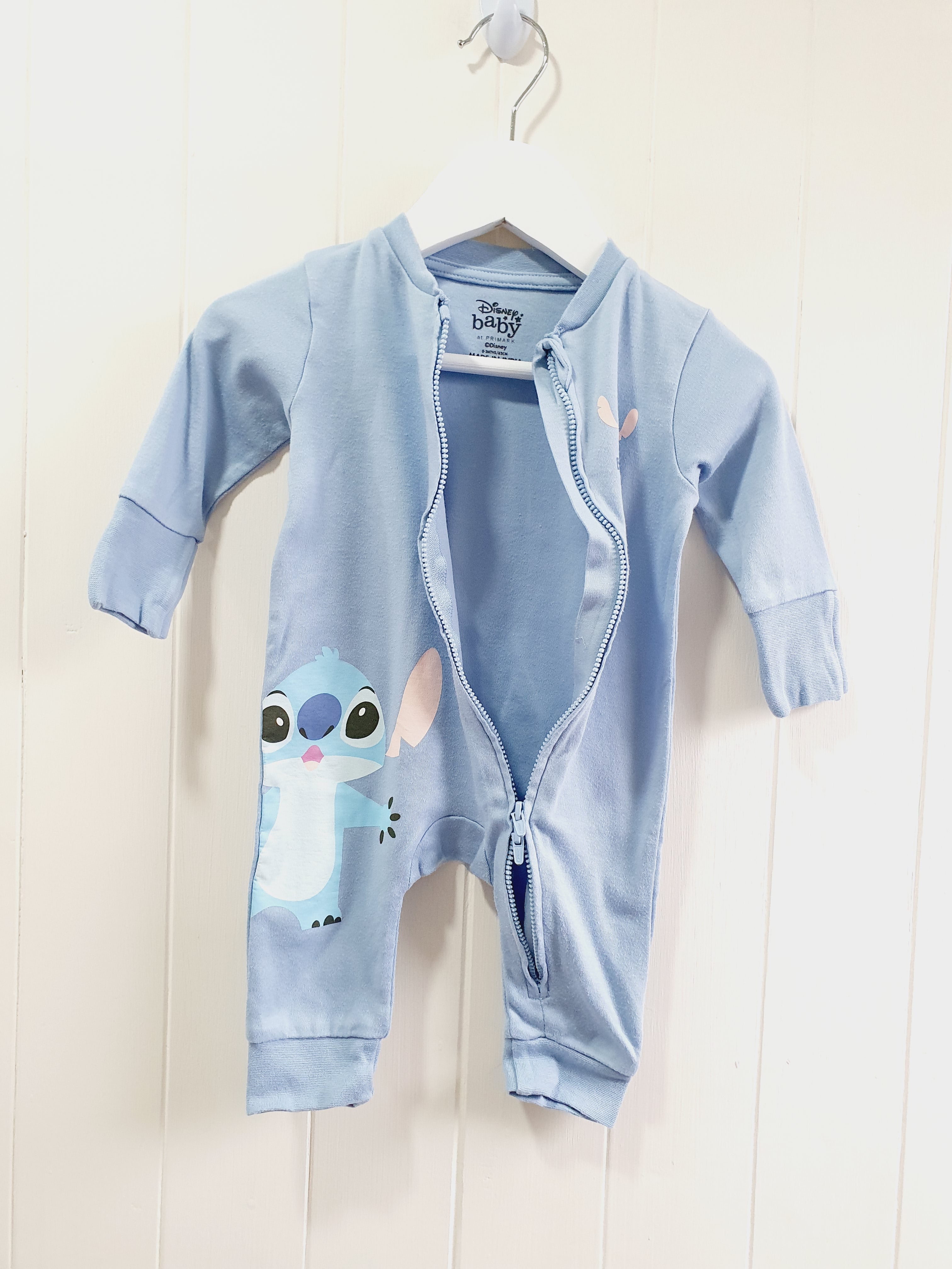 Primark - Stitch footless zip up sleepsuit 0-3 months