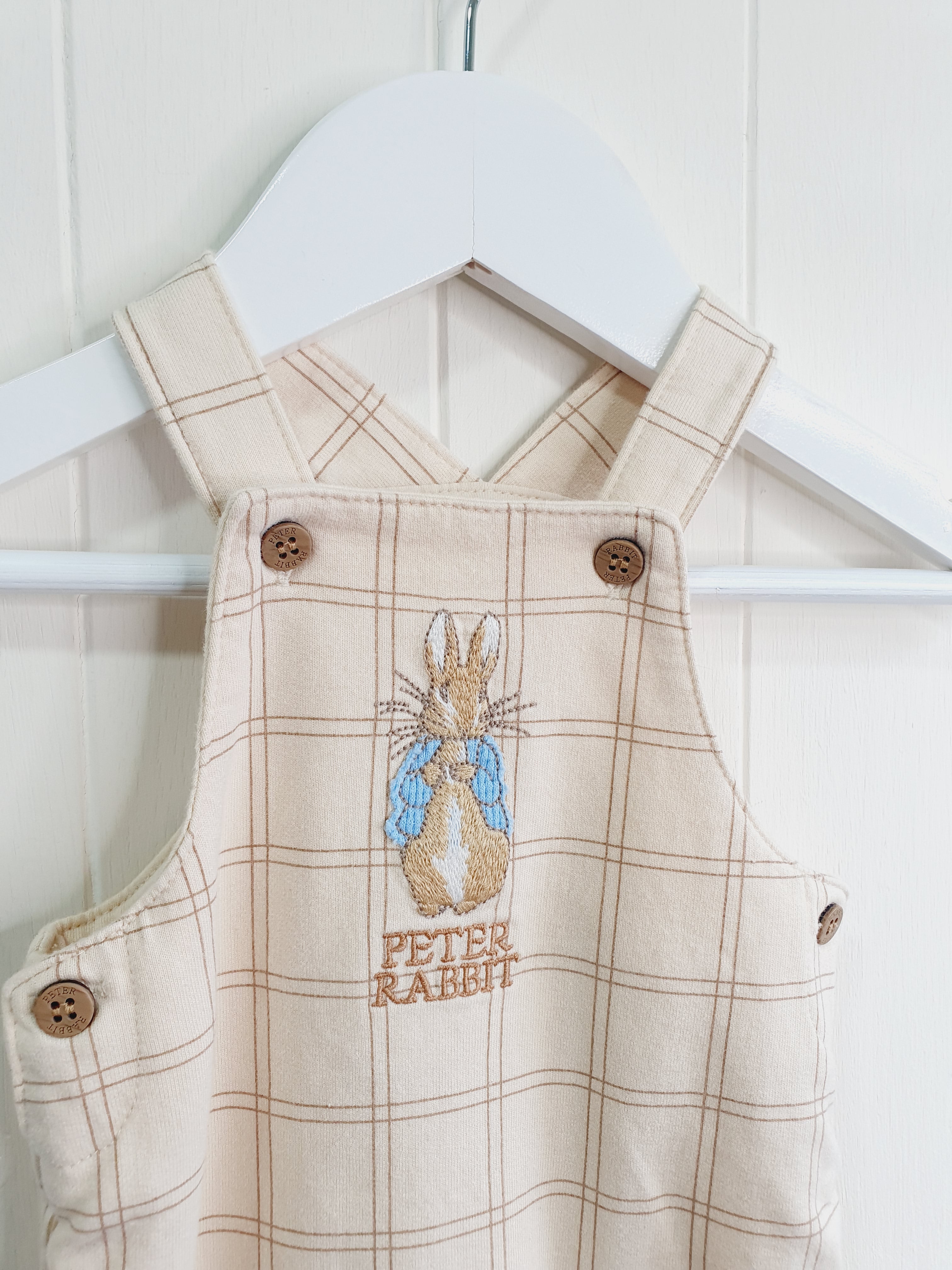 Peter rabbit checkered dungaree 0-3 months