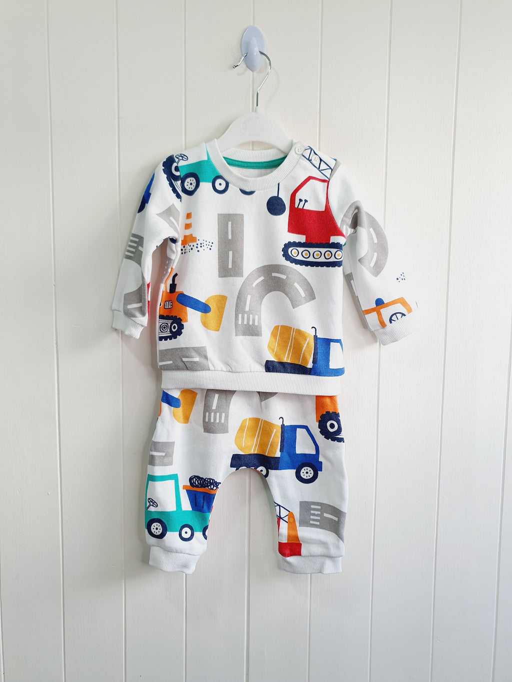 Matalan cream transport print sweatshirt and joggers bottoms set