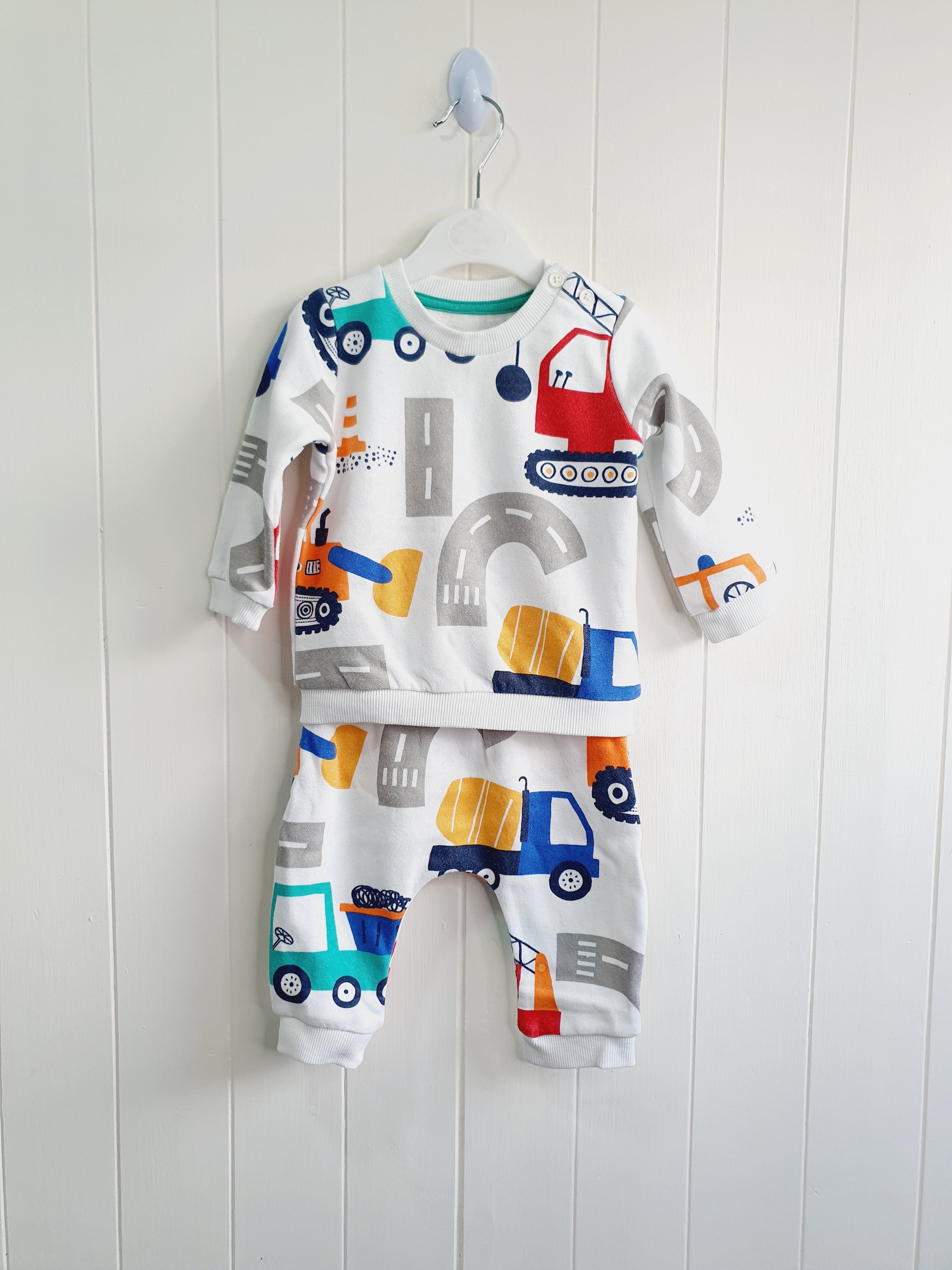 Matalan cream transport print sweatshirt and joggers bottoms set