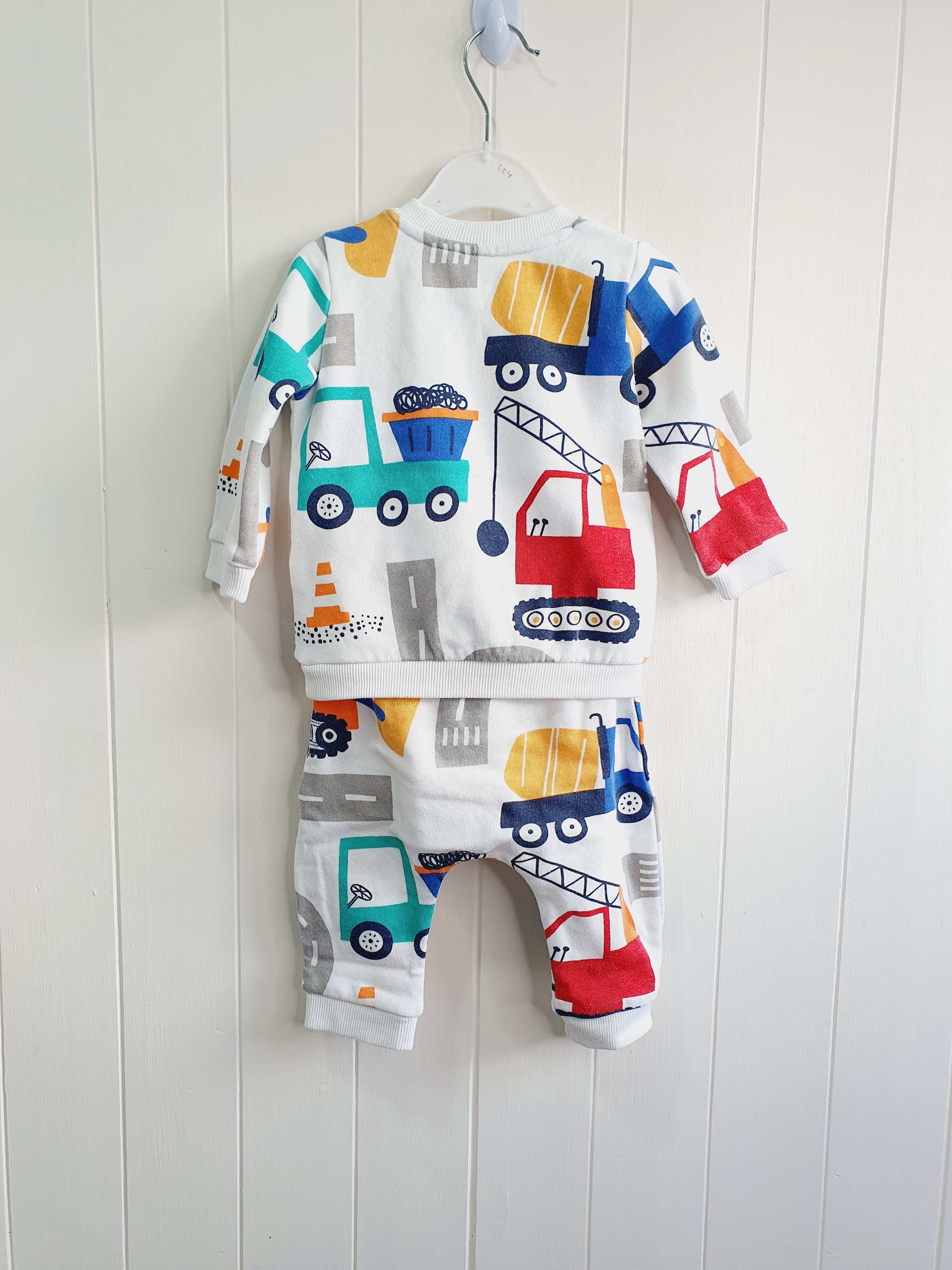 Matalan cream transport print sweatshirt and joggers bottoms set