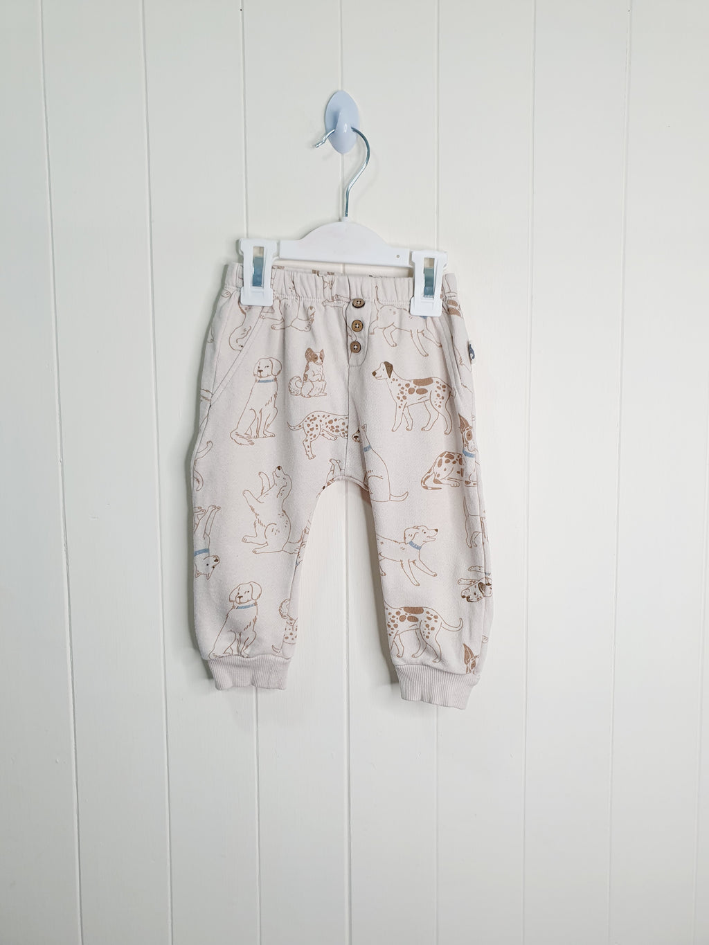 Rabbit+Bear dog print beige joggers 12 months
