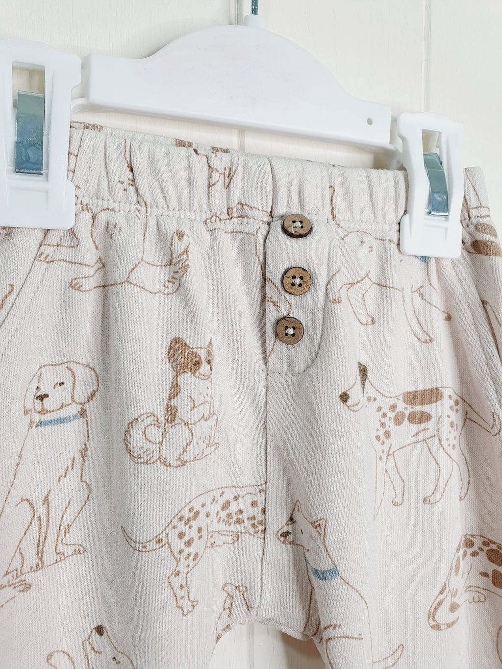 Rabbit+Bear dog print beige joggers 12 months