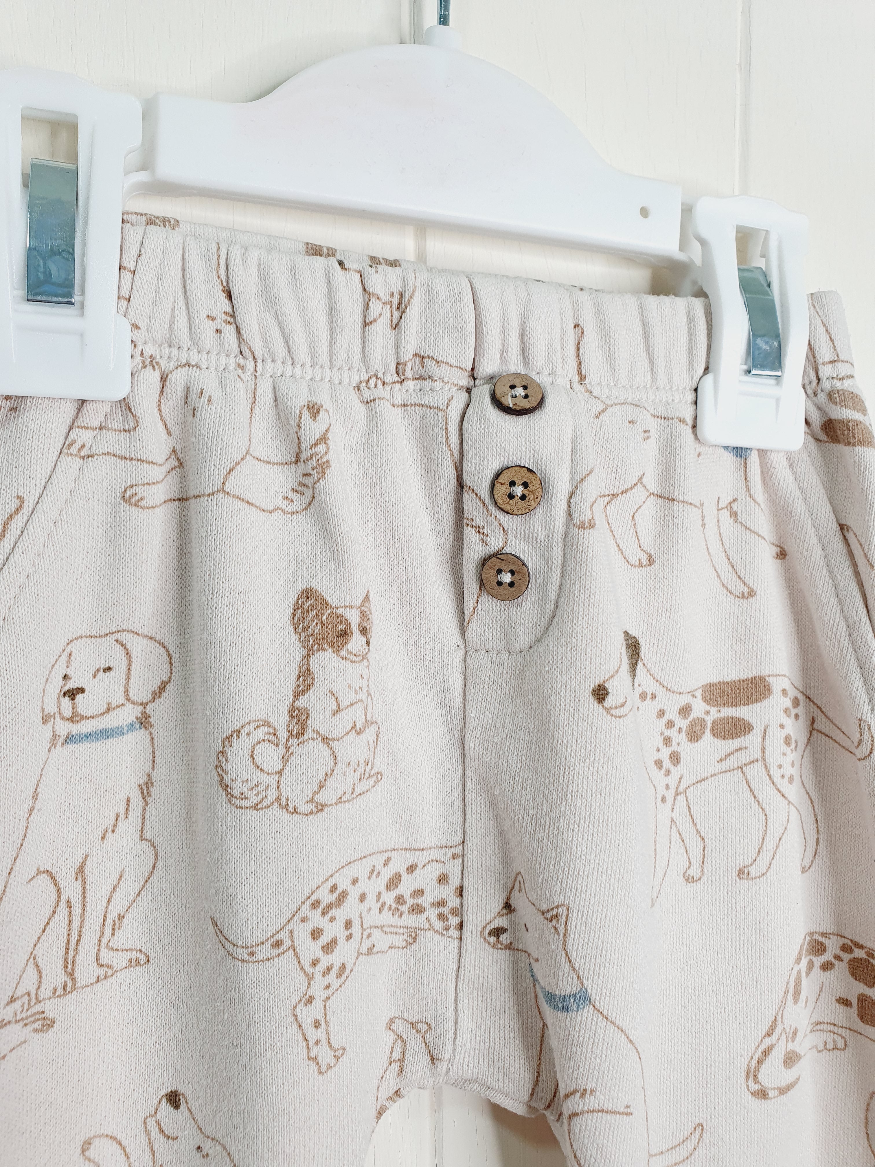 Rabbit+Bear dog print beige joggers 12 months