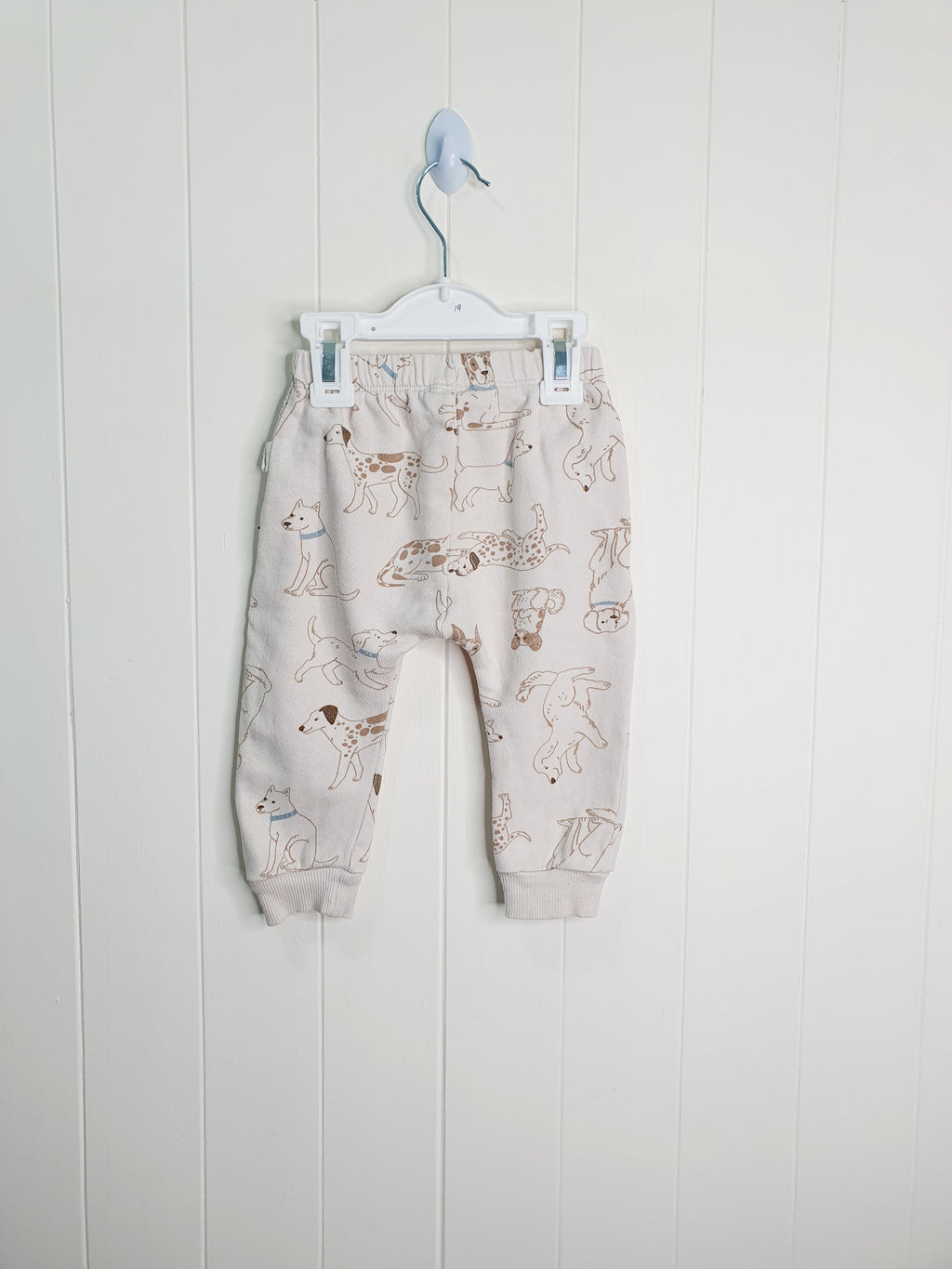 Rabbit+Bear dog print beige joggers 12 months