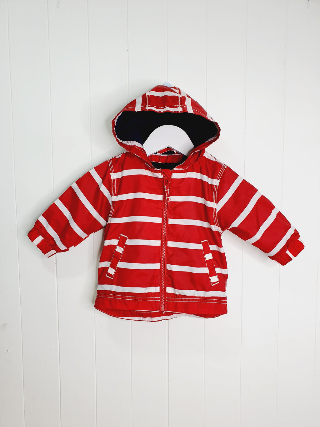 Next red and white stripy shower resistant wind proof jacket 6-9 months