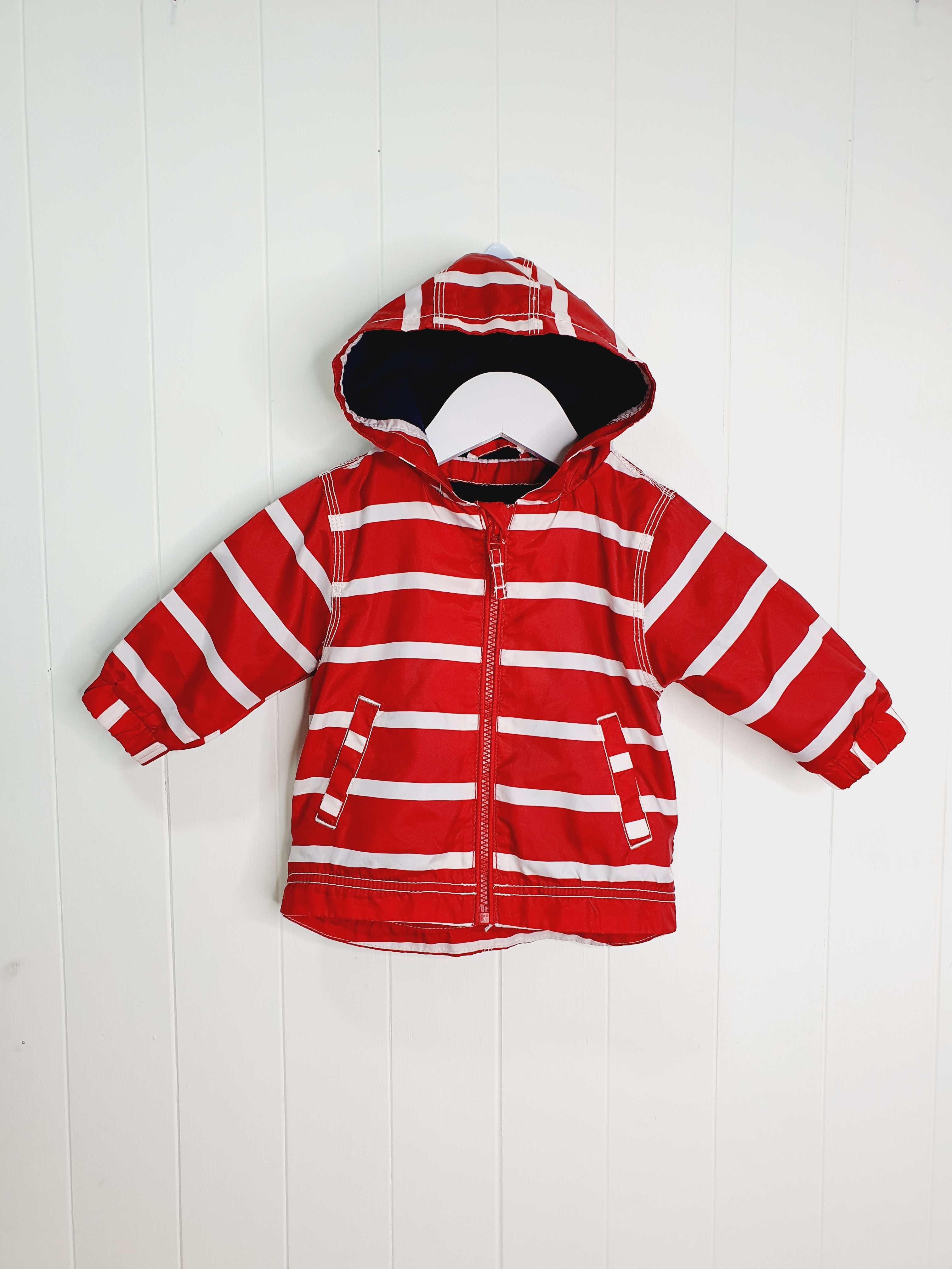 Next red and white stripy shower resistant wind proof jacket 6-9 months