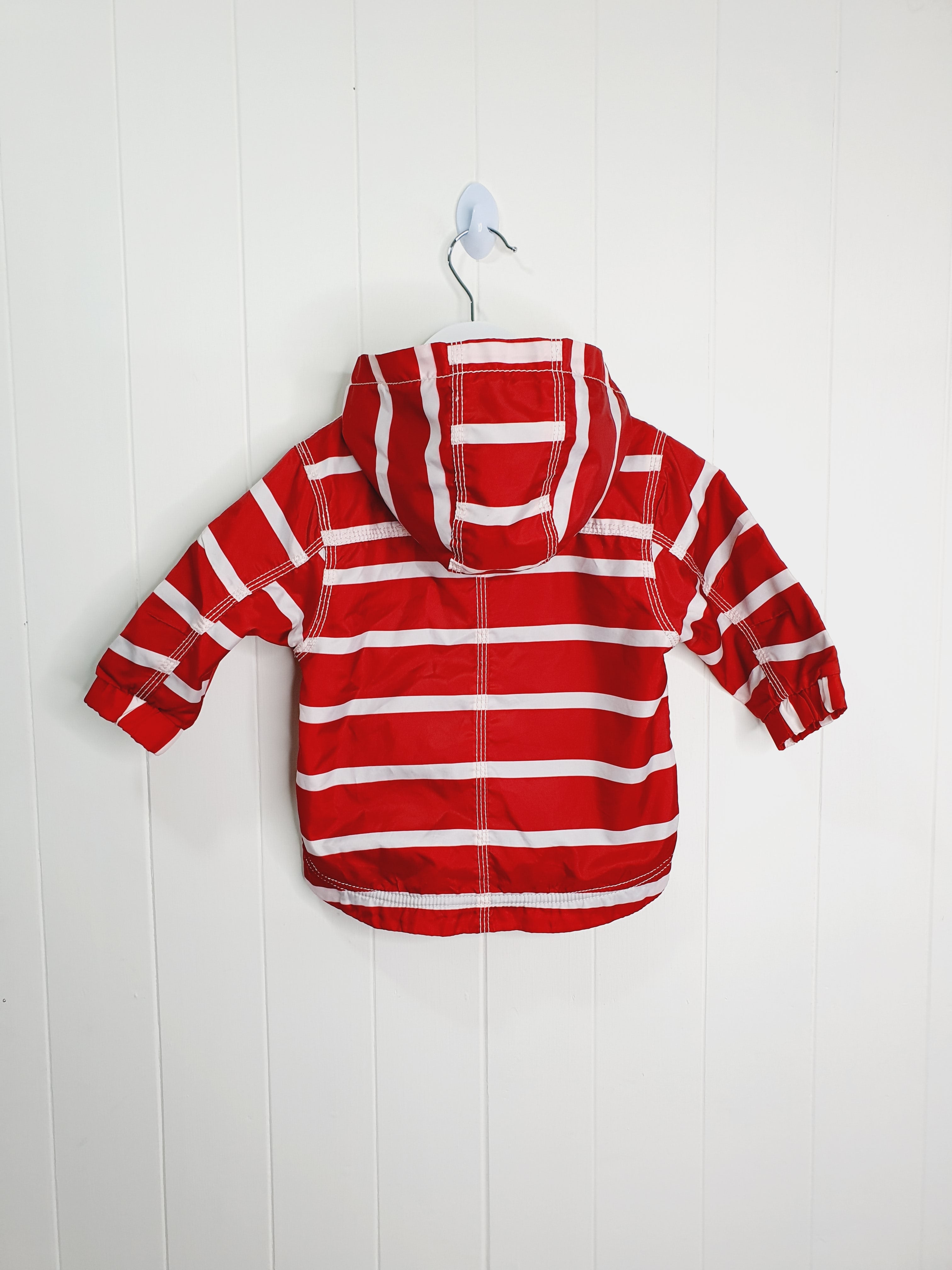 Next red and white stripy shower resistant wind proof jacket 6-9 months