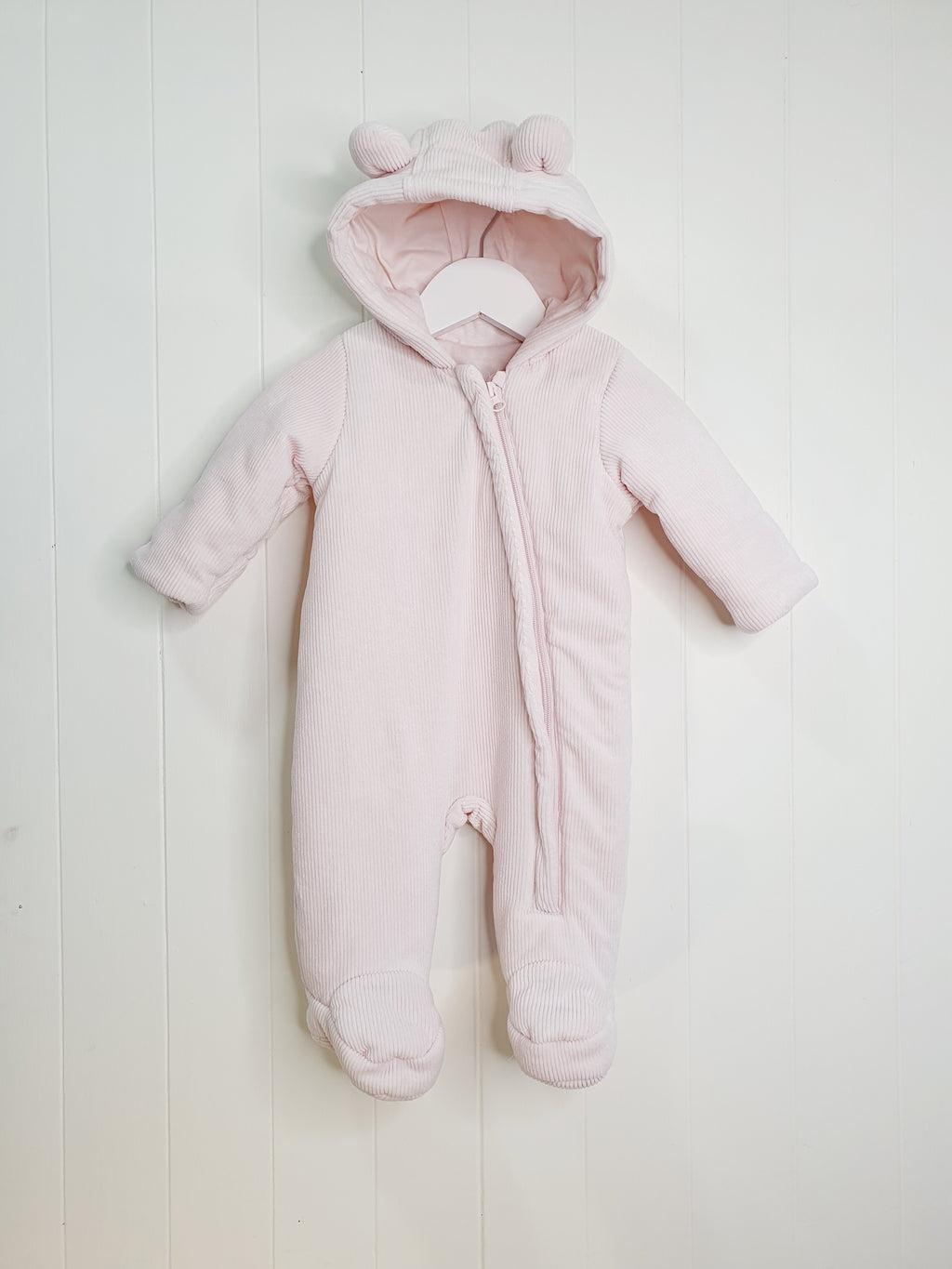 Matalan girls pink bear ear ribbed pramsui 0-3 months
