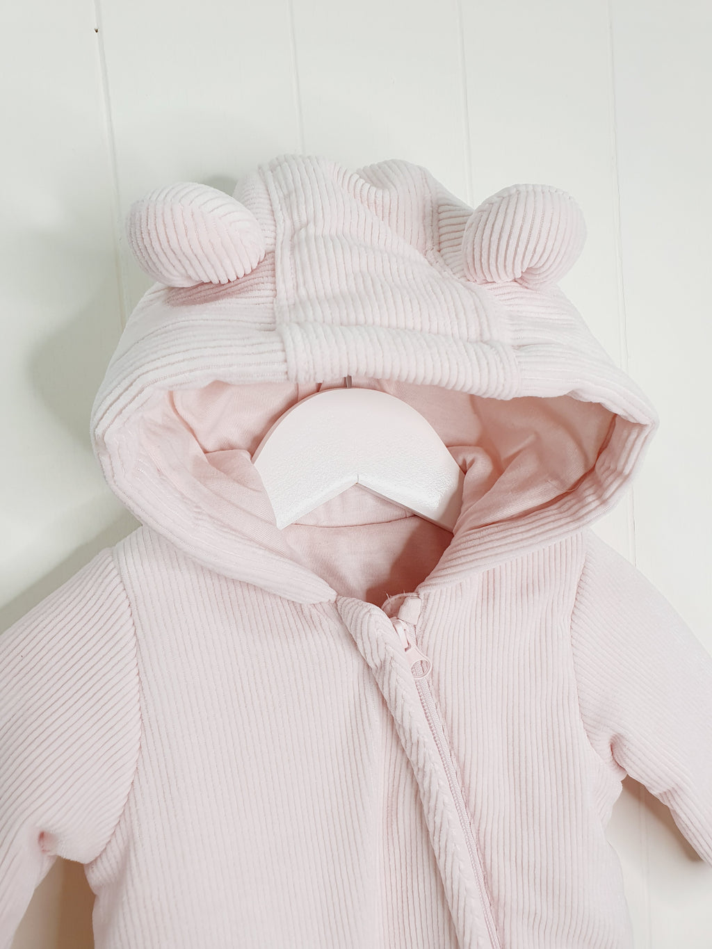 Matalan girls pink bear ear ribbed pramsui 0-3 months