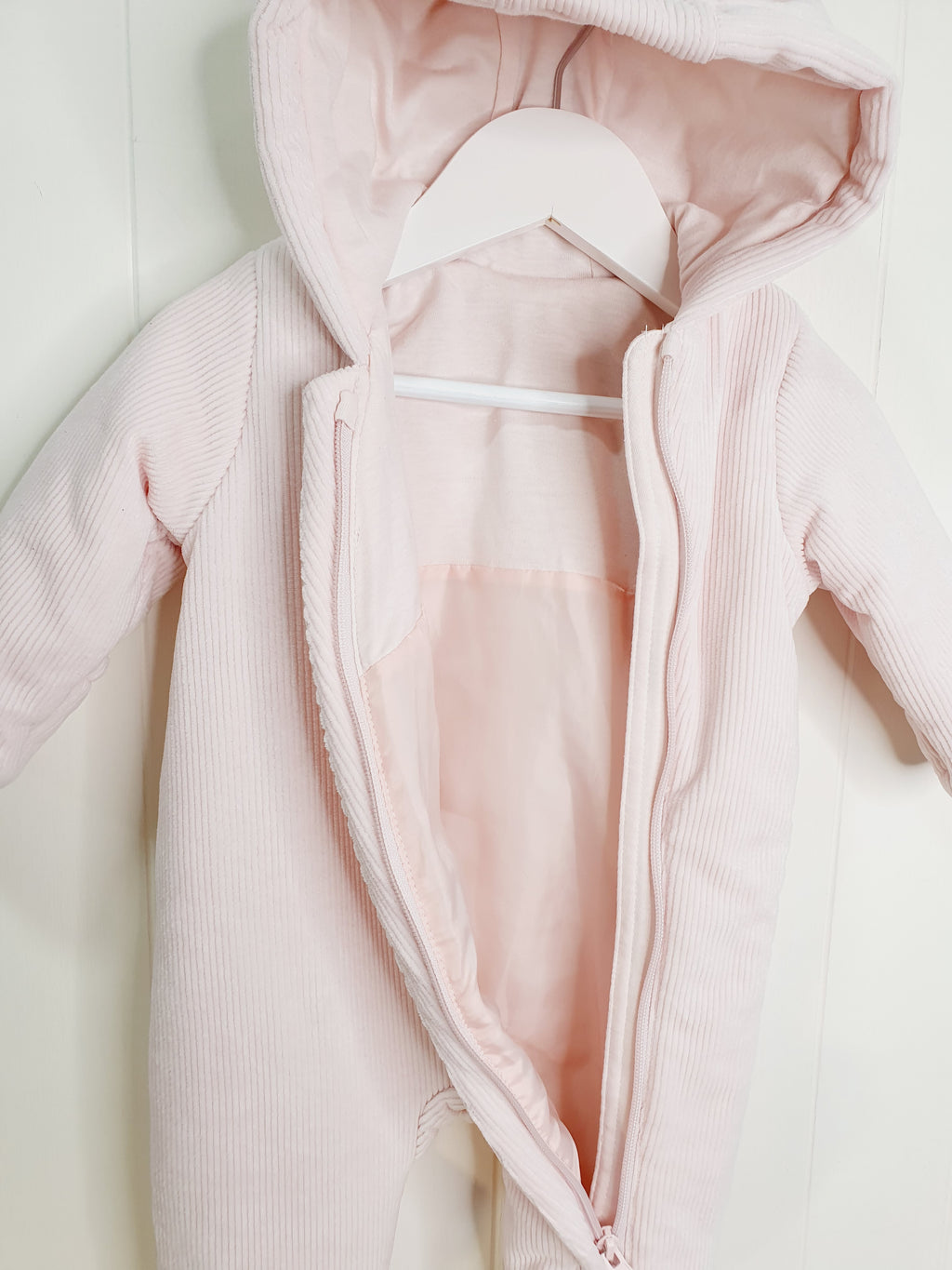 Matalan girls pink bear ear ribbed pramsui 0-3 months