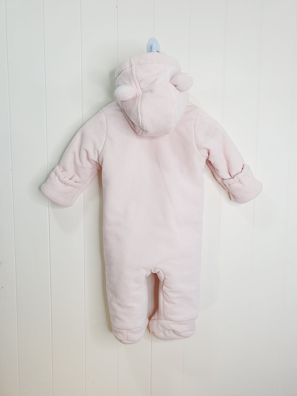 Matalan girls pink bear ear ribbed pramsui 0-3 months