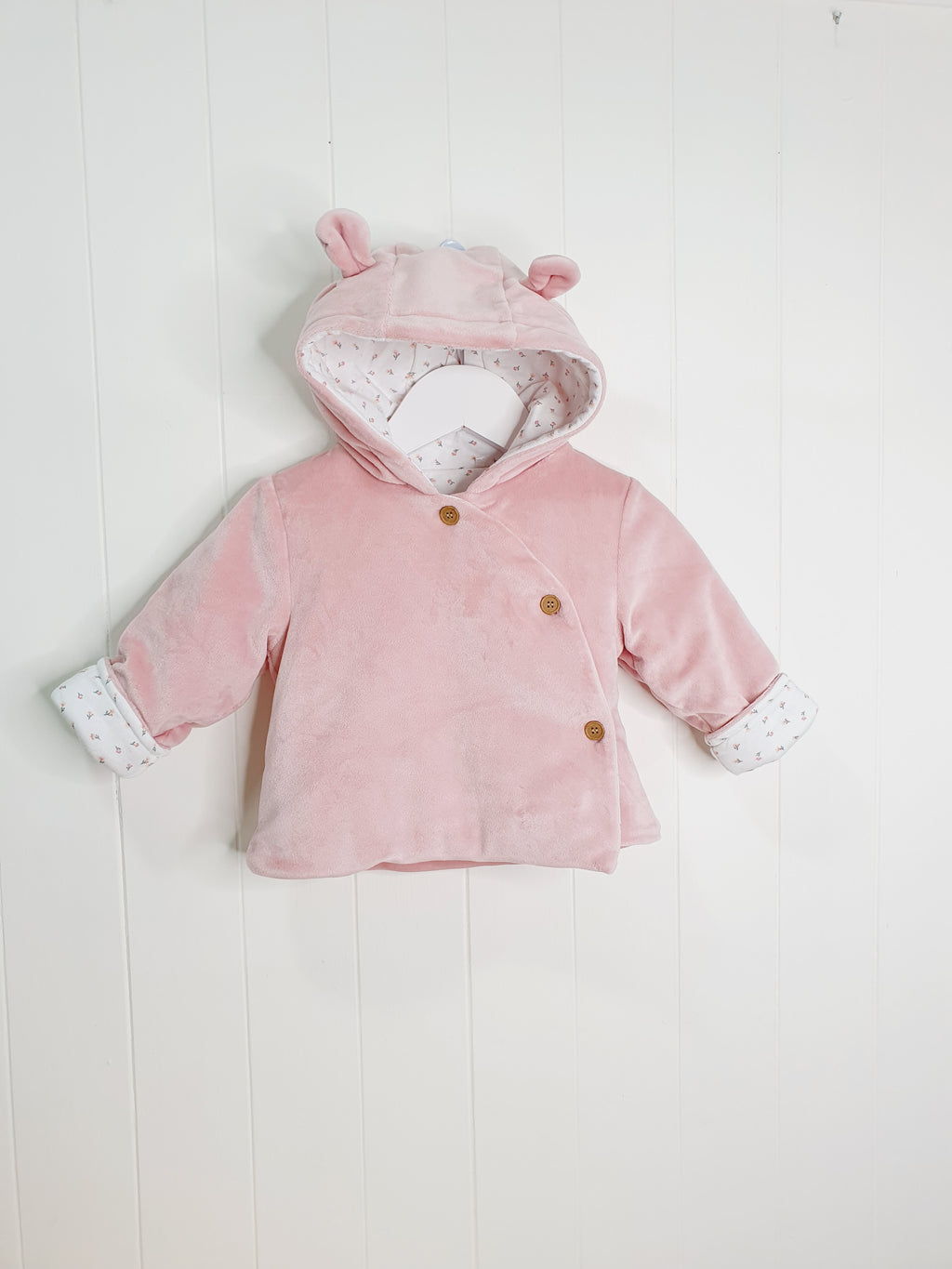 TU pink hooded velour buttoned jacket 6-9 months