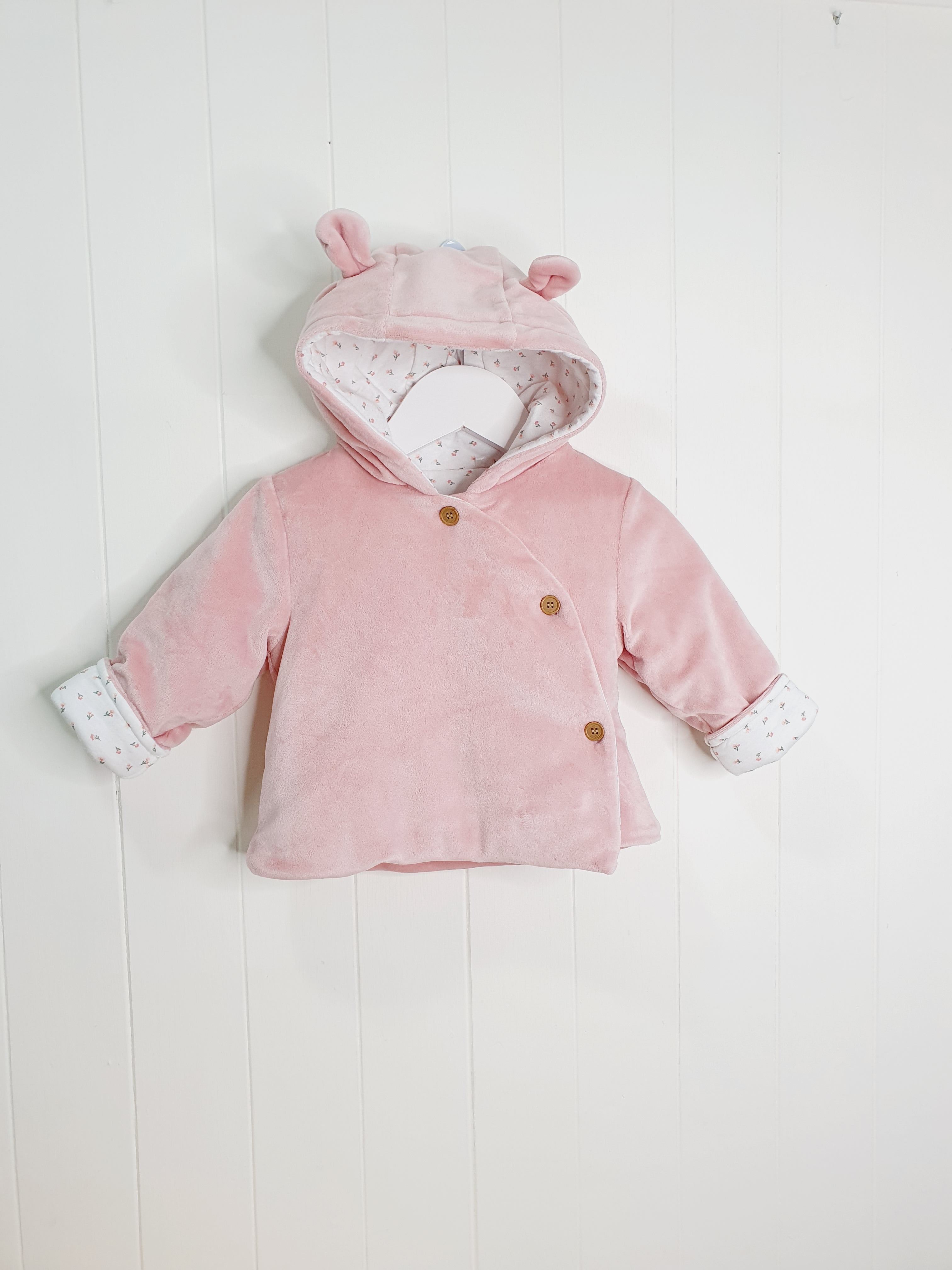 TU pink hooded velour buttoned jacket 6-9 months