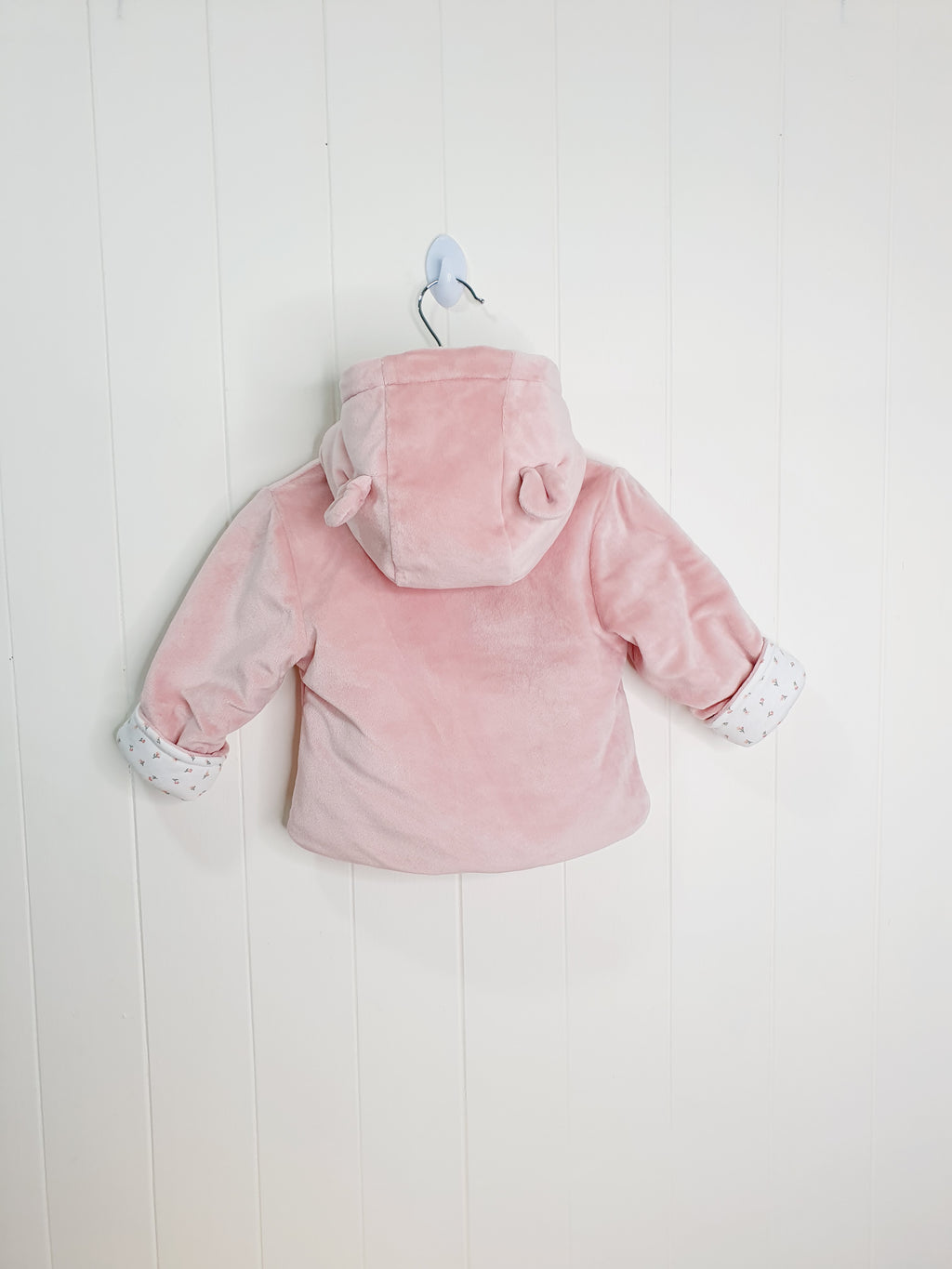 TU pink hooded velour buttoned jacket 6-9 months